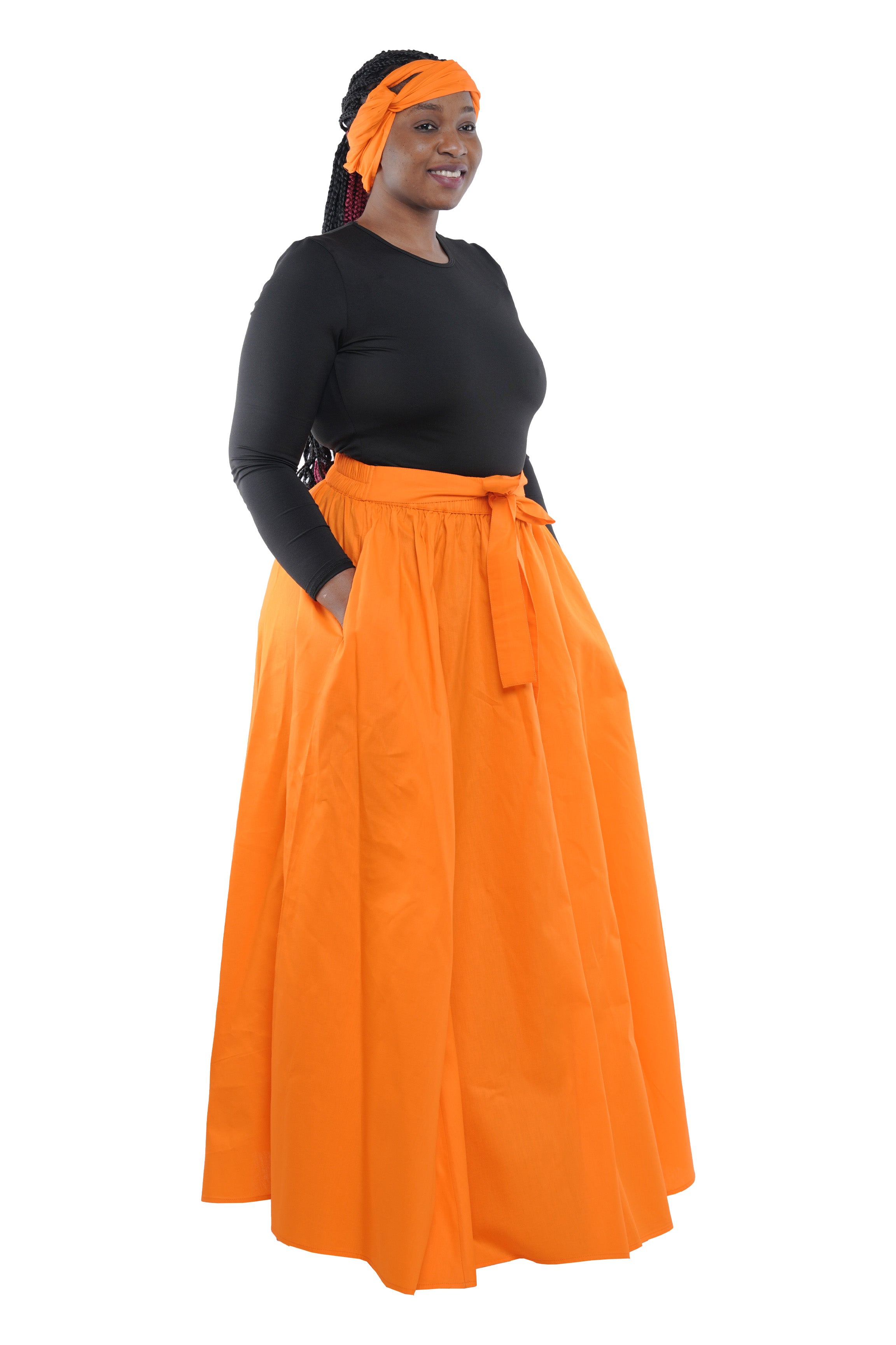 African Long Maxi Skirt 100% Cotton w/ Pockets & Headwrap One Size 41” Length
