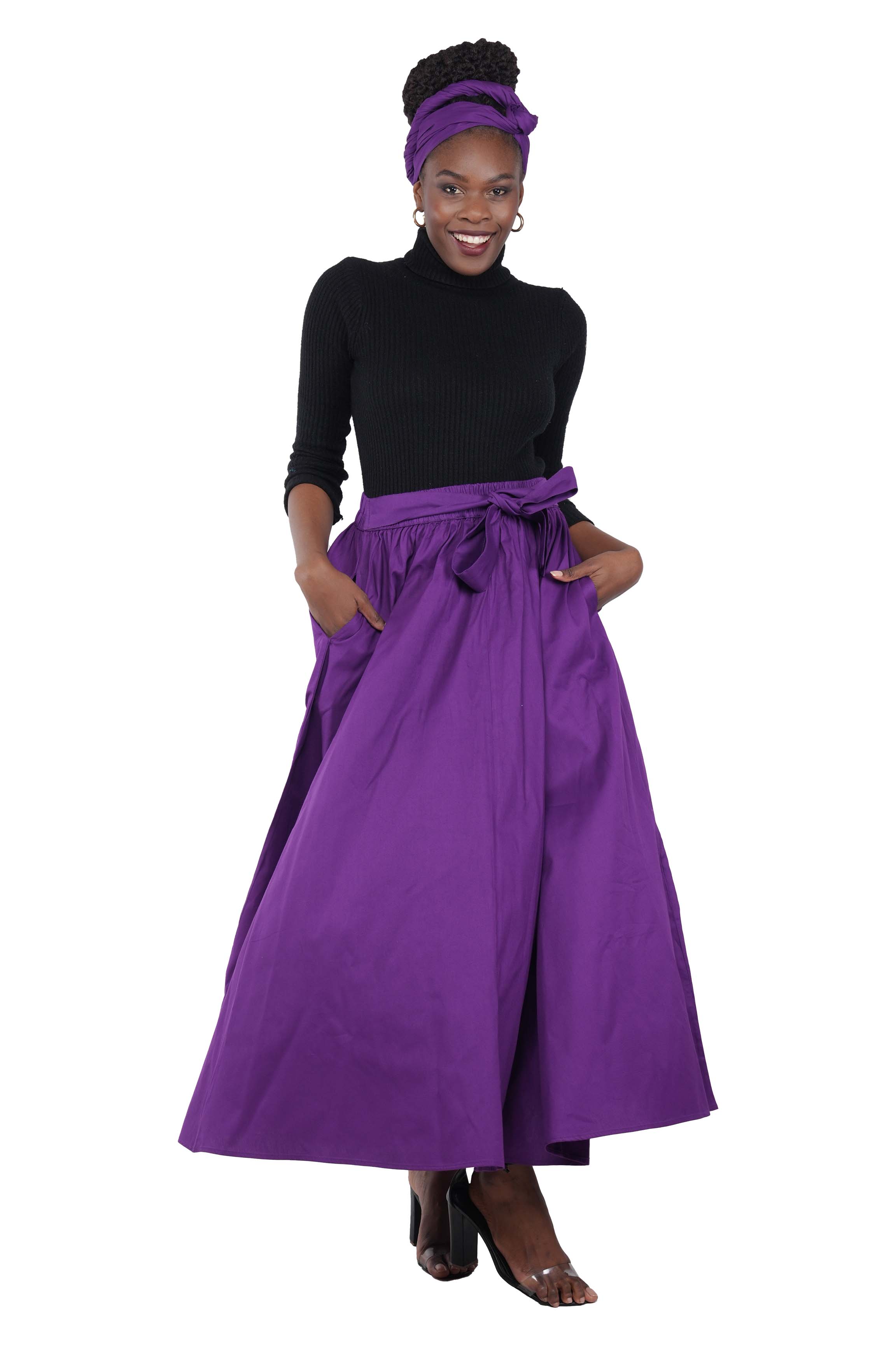 African Long Maxi Skirt 100% Cotton w/ Pockets & Headwrap One Size 41” Length