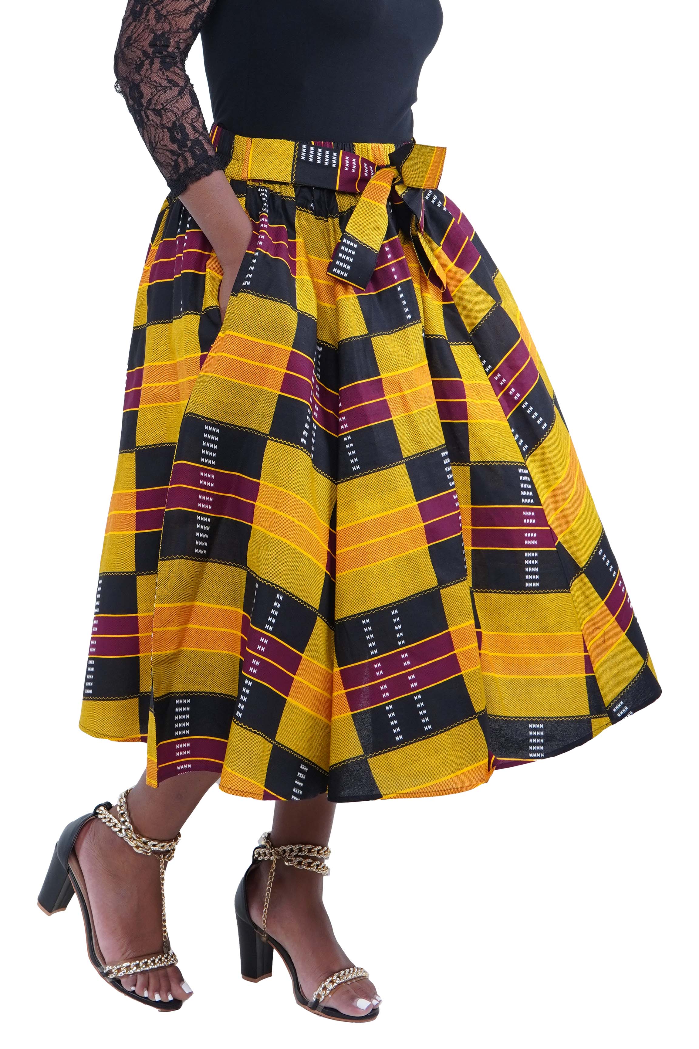 African Women Casual Traditional Kente Midi Skirt