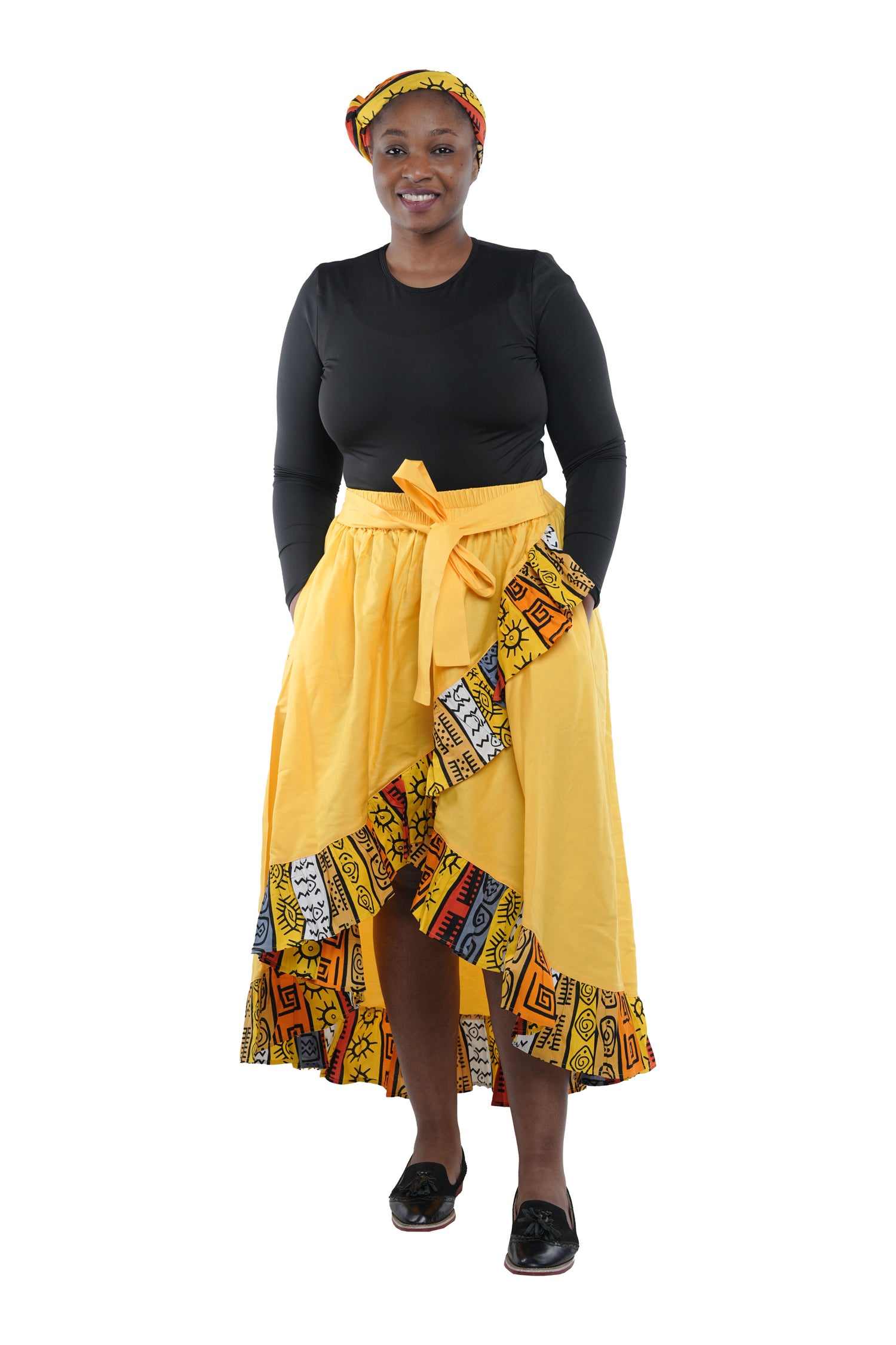 African Trim High Low Ruffled Skirt
