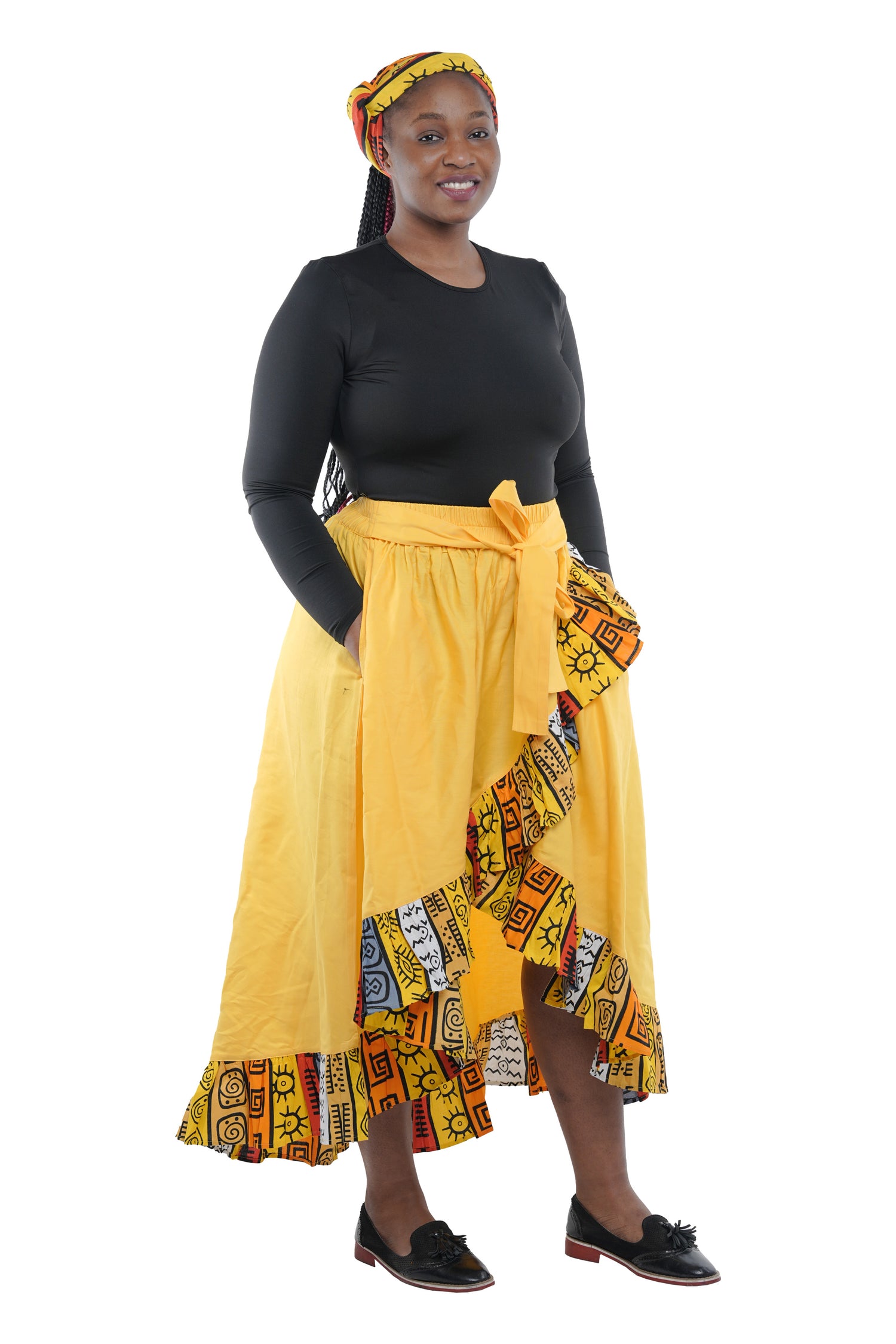 African Trim High Low Ruffled Skirt