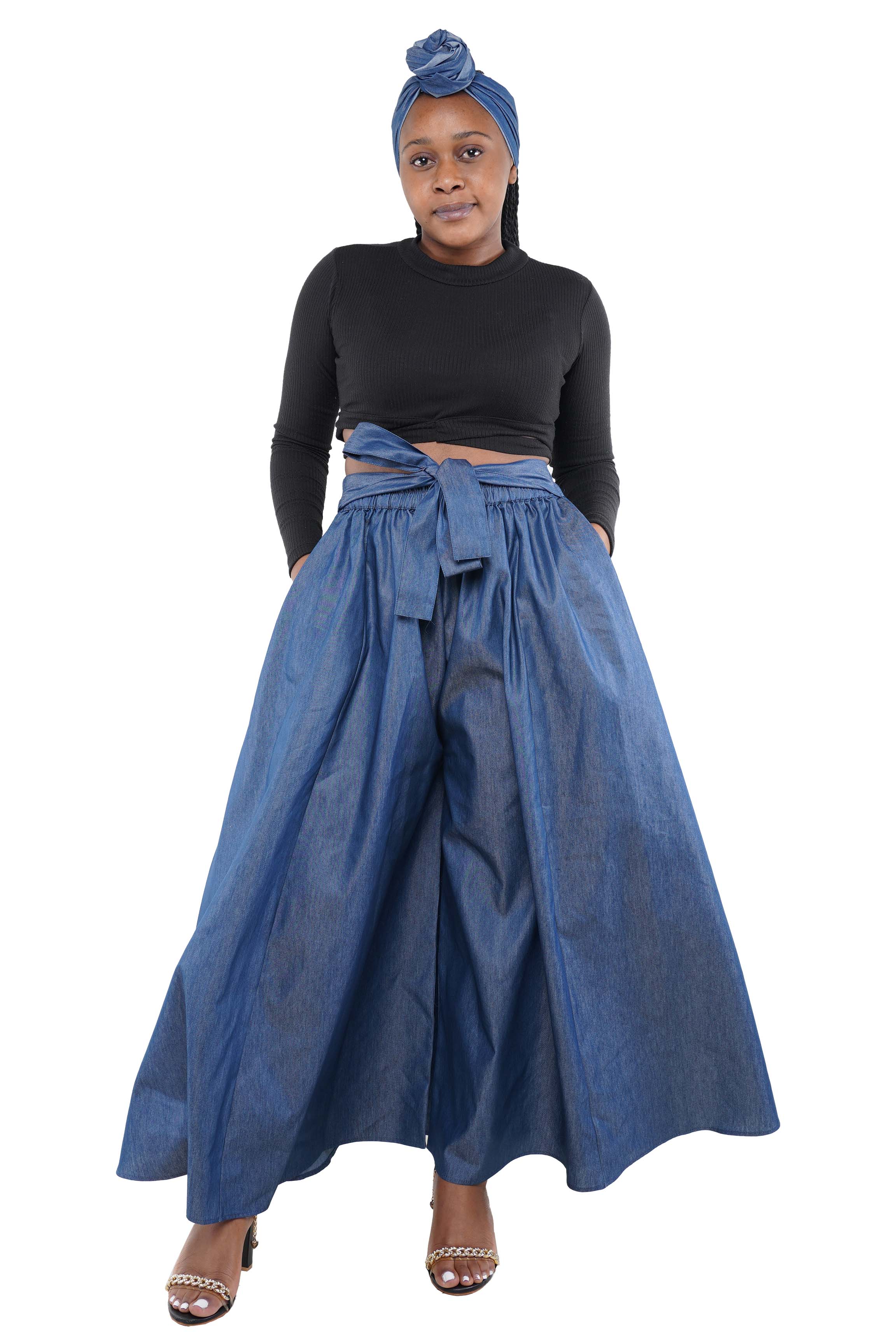 Blue Denim Palazzo Pants | One Size