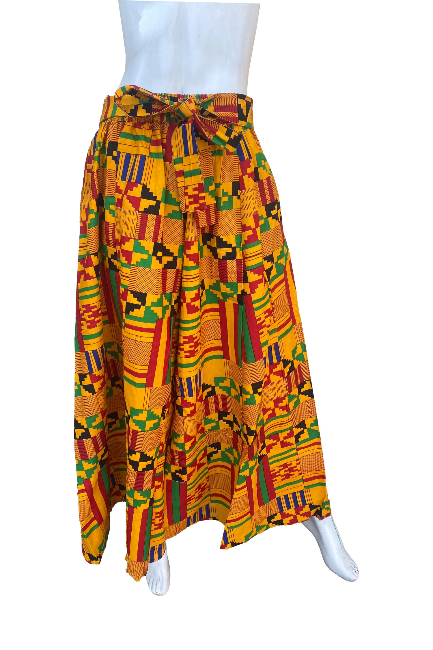 African Palazzo Pants Set w/ Headwrap | Wide Leg Cotton Pants w/ Belts & Pockets, One Size Ankara