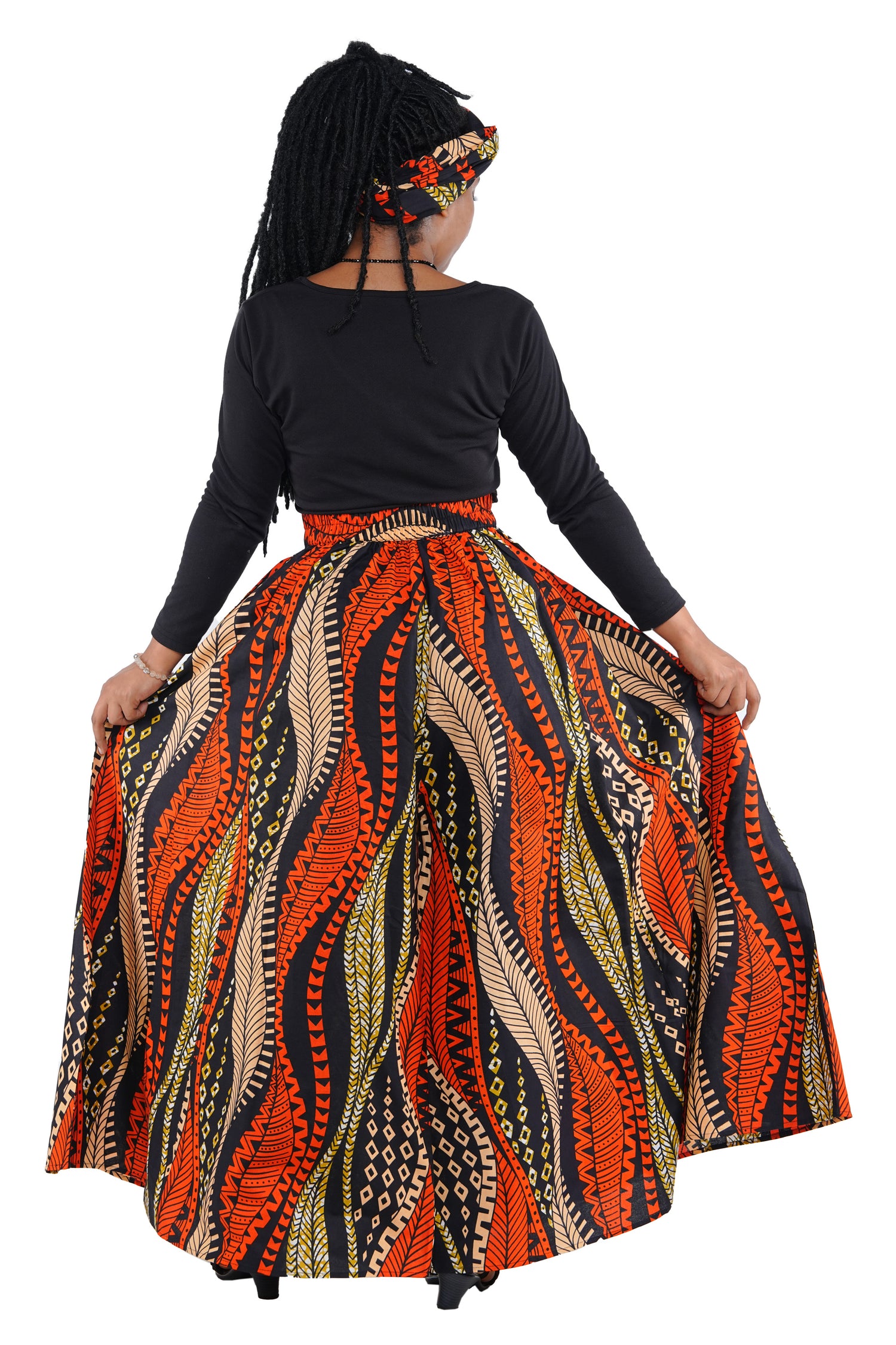 African Palazzo Pants Set w/ Headwrap | Wide Leg Cotton Pants w/ Belts & Pockets, One Size Ankara