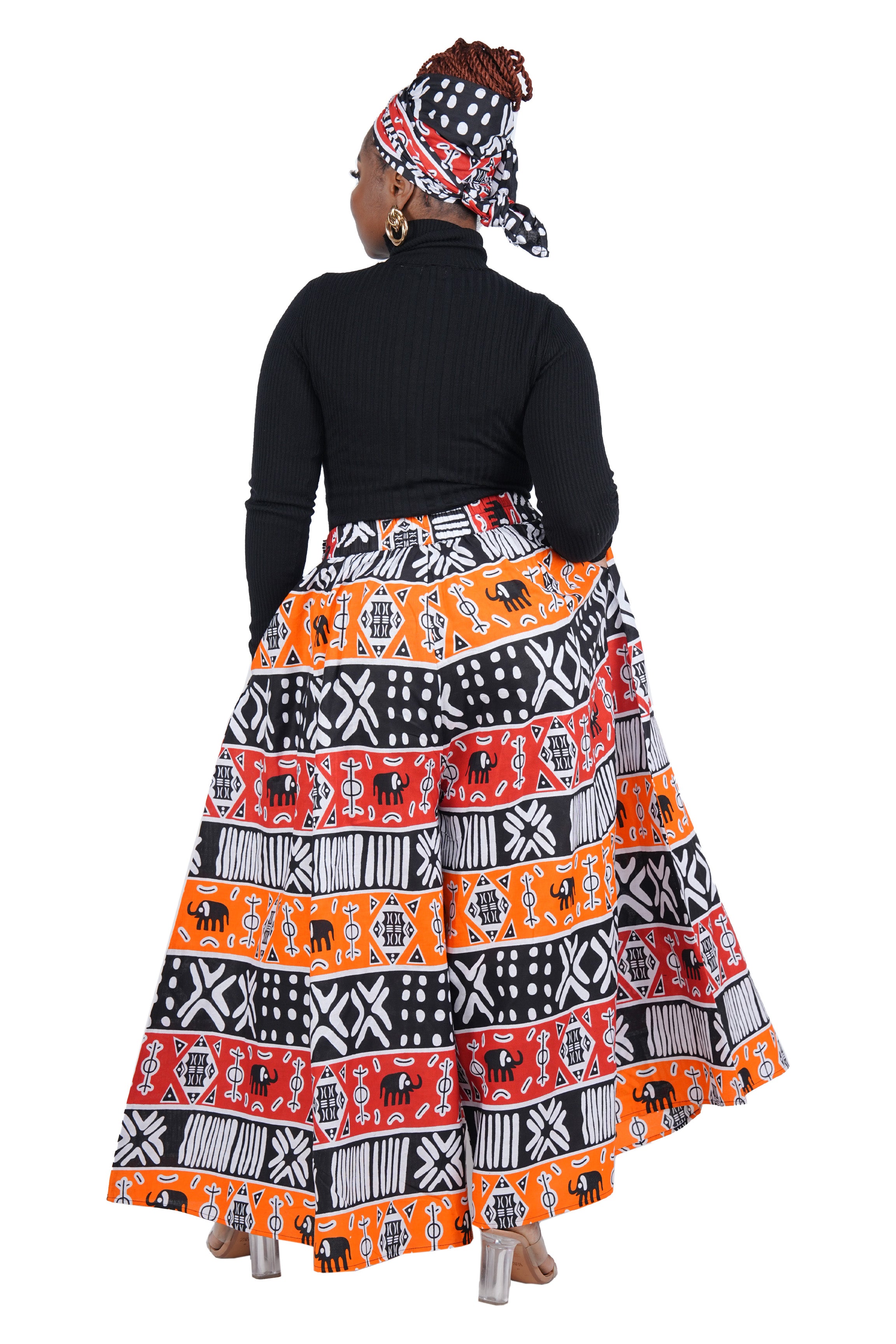 African Palazzo Pants Set w/ Headwrap | Wide Leg Cotton Pants w/ Belts & Pockets, One Size