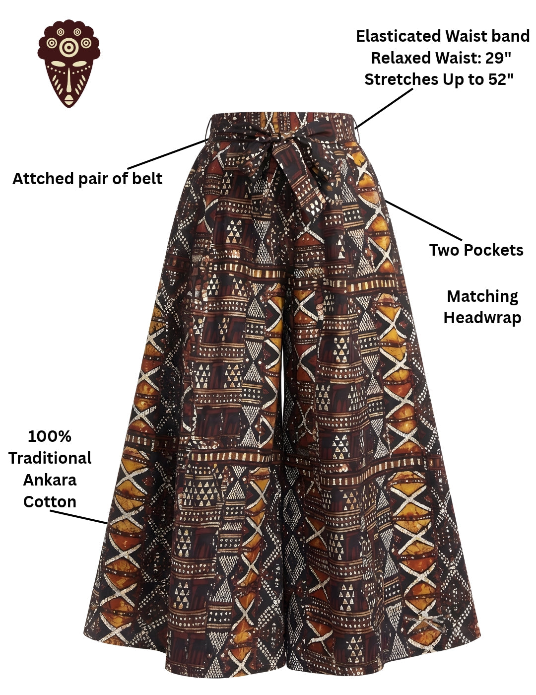 African Wide Palazzo Pants for Women | One Size