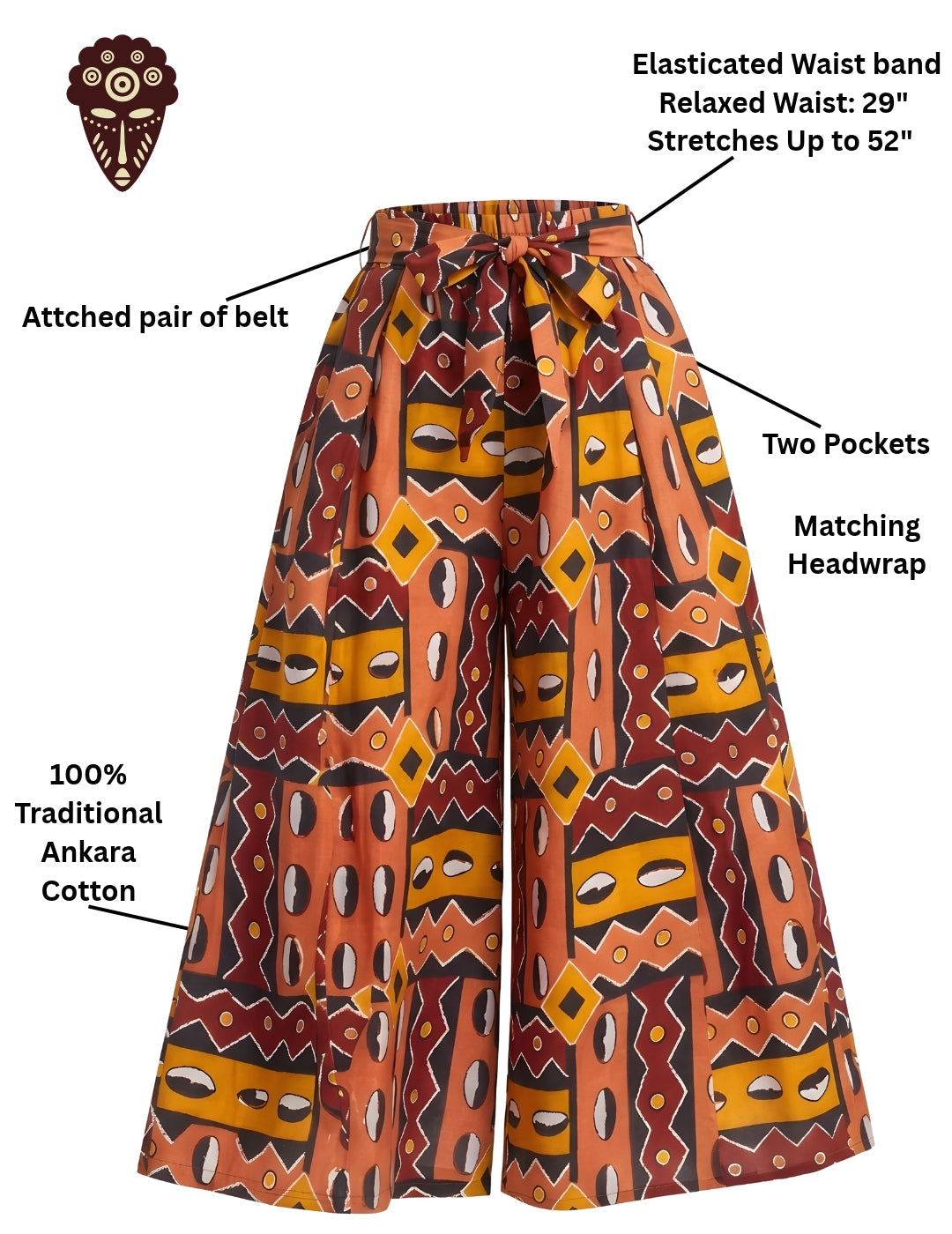 African Wide Palazzo Pants for Women | One Size