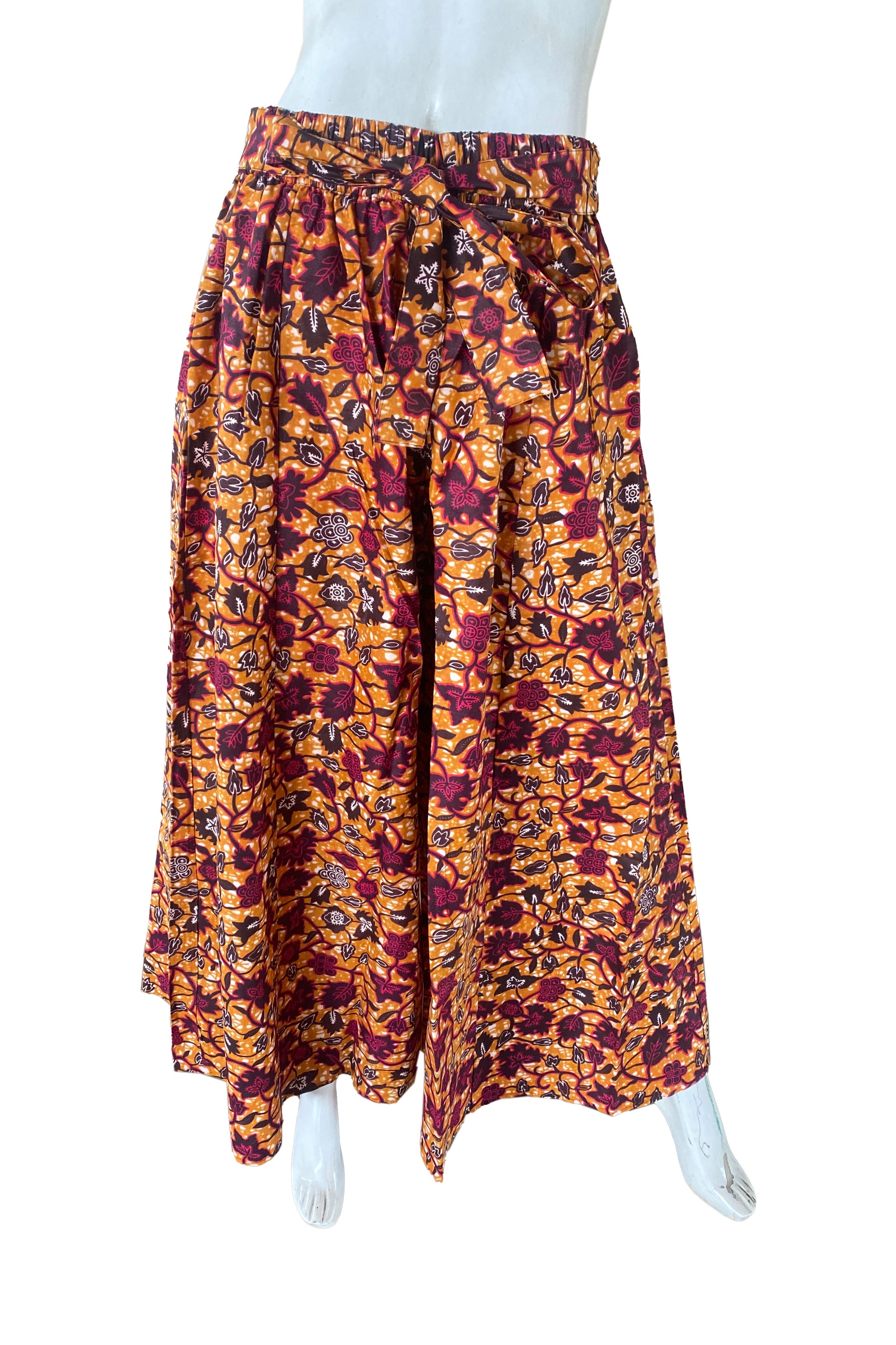 African Palazzo Pants Set w/ Headwrap | Wide Leg Cotton Pants w/ Belts & Pockets, One Size Ankara
