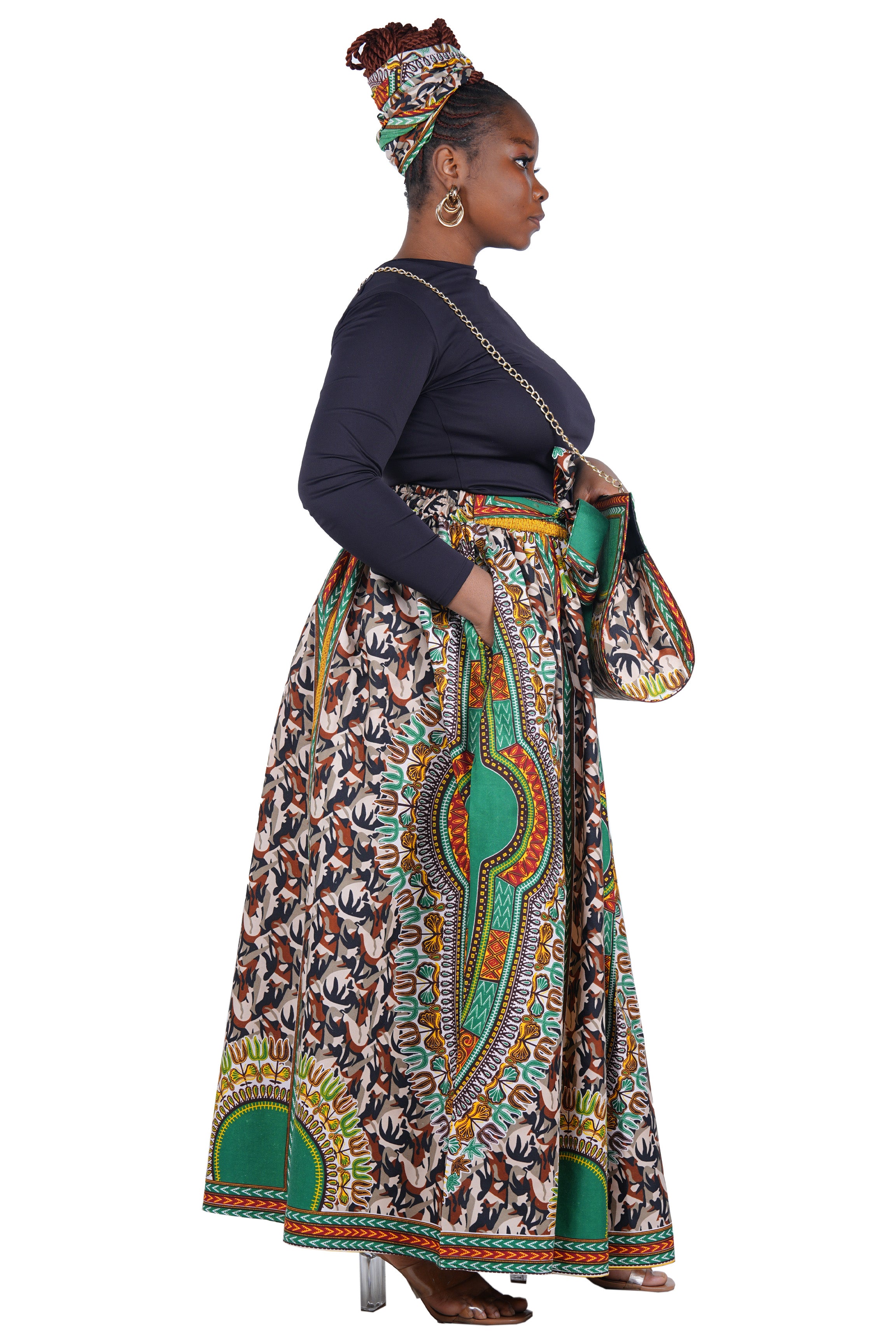 African Long Maxi Skirt With Handbag