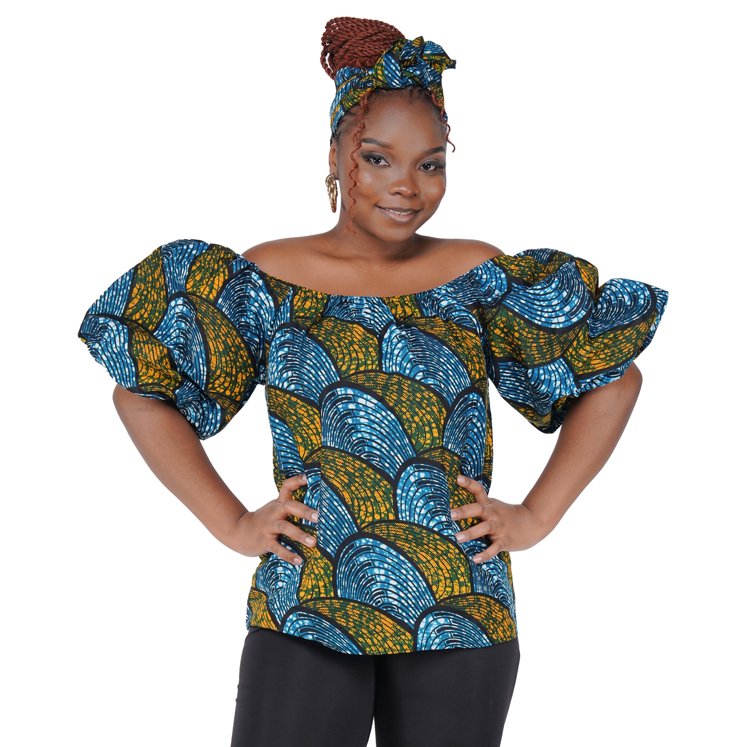 African Print Off-Shoulder Top – 100% Cotton | One Size & Plus Size