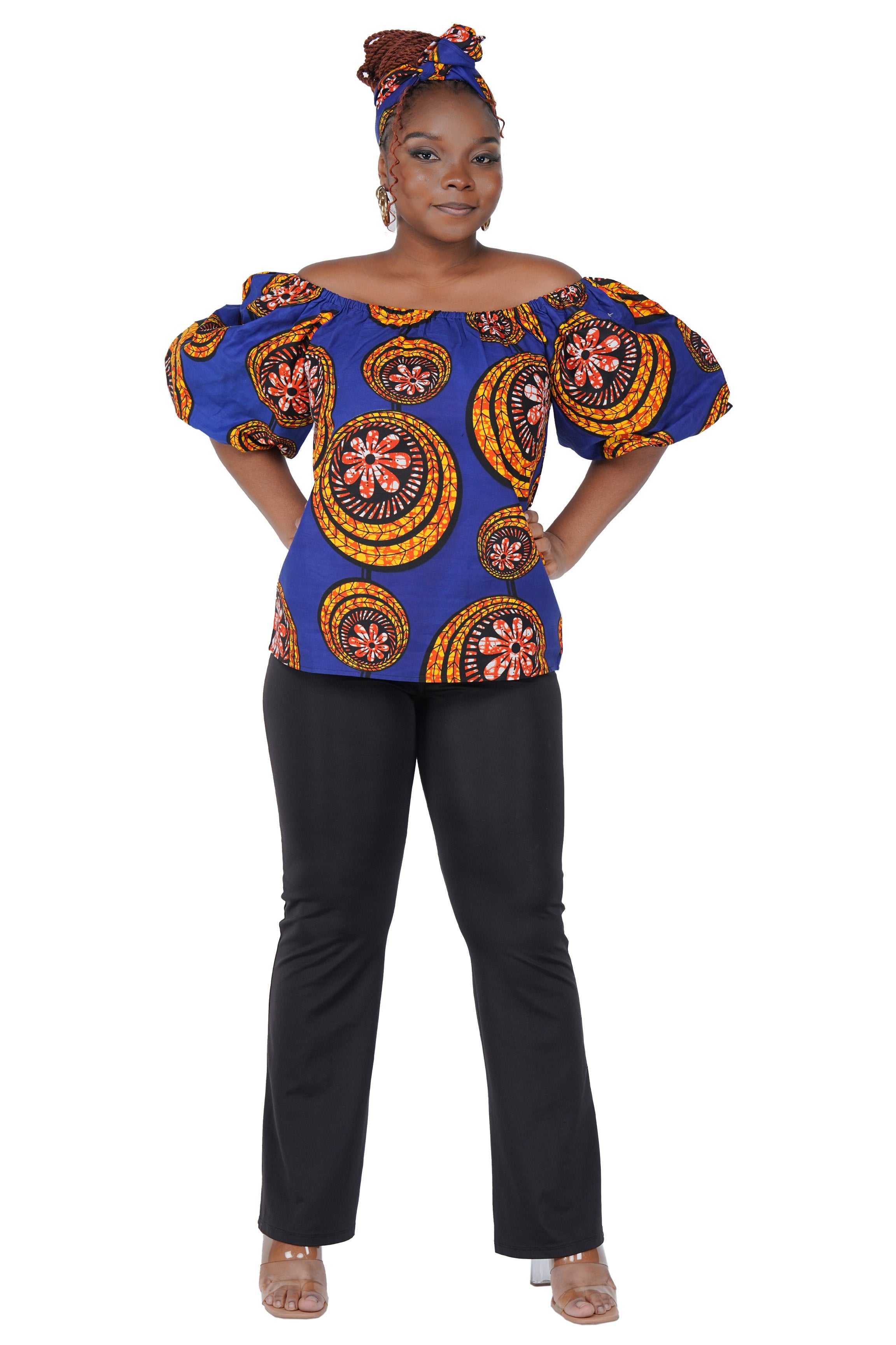 African Print Off-Shoulder Top – 100% Cotton | One Size & Plus Size