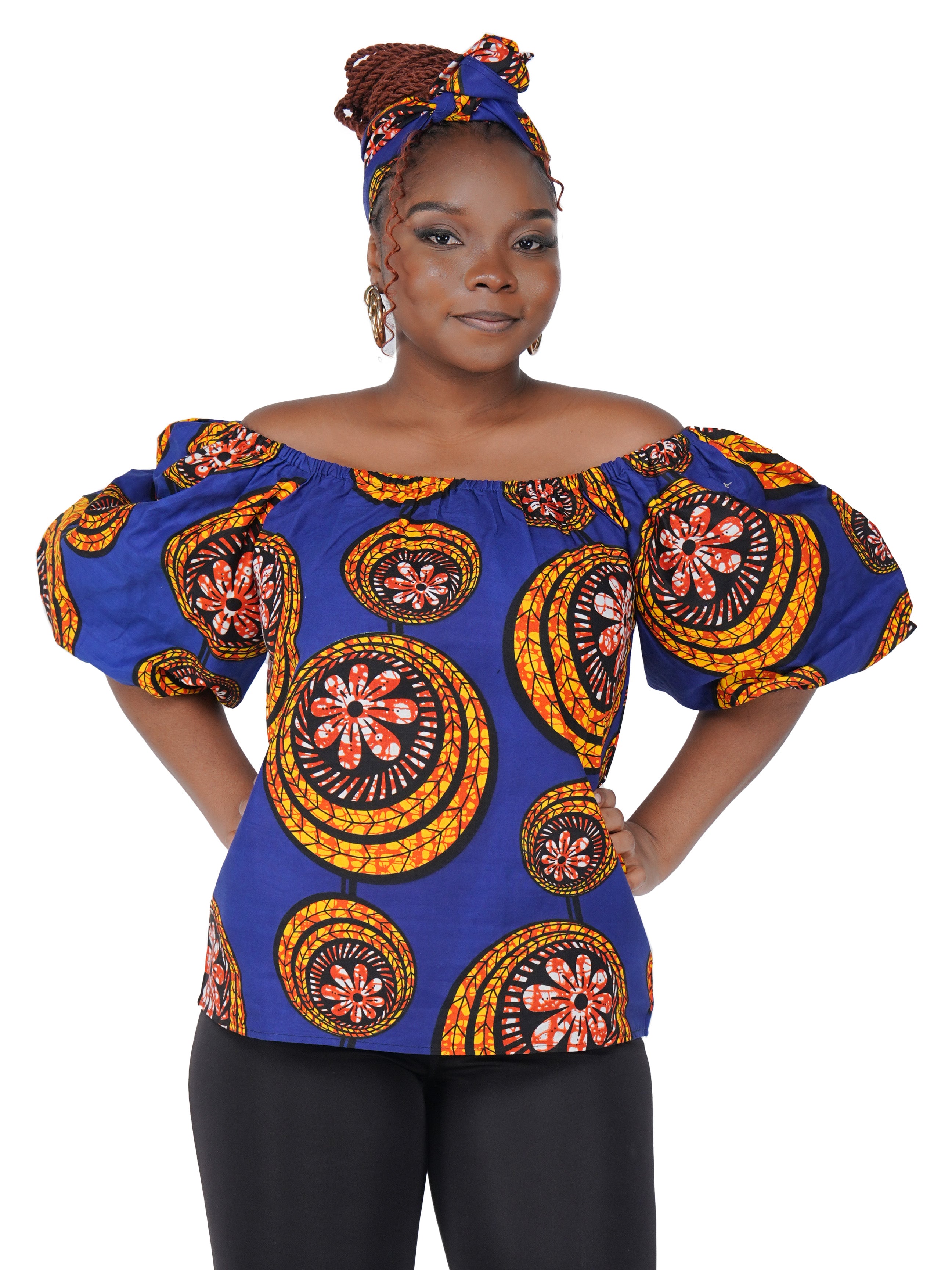 African Print Off-Shoulder Top – 100% Cotton | One Size & Plus Size