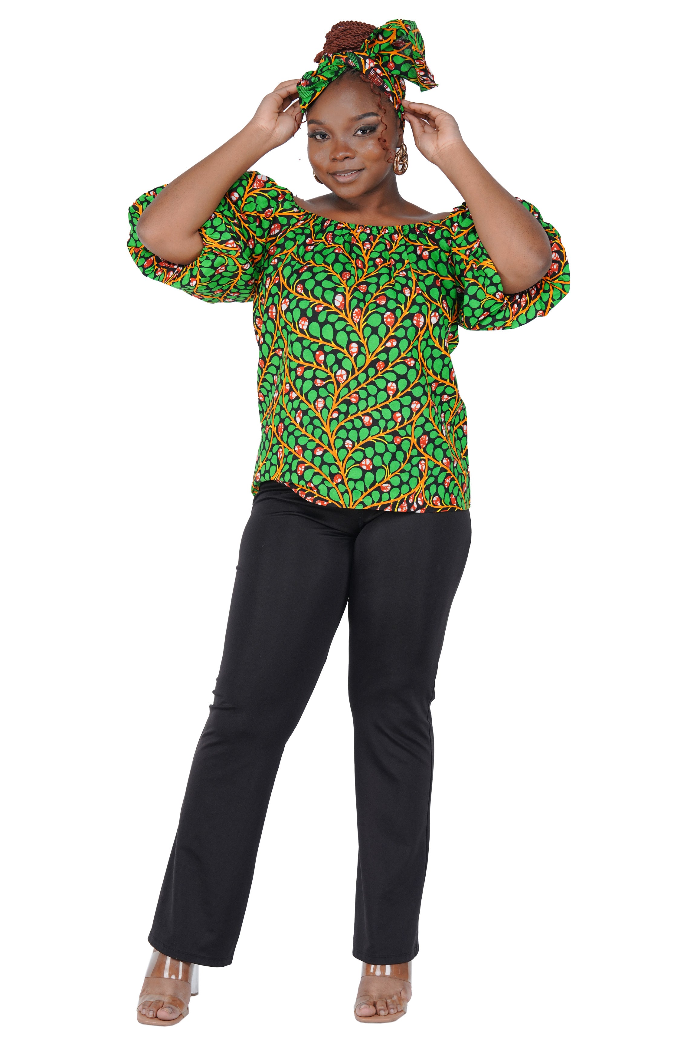 African Print Off-Shoulder Top – 100% Cotton | One Size & Plus Size