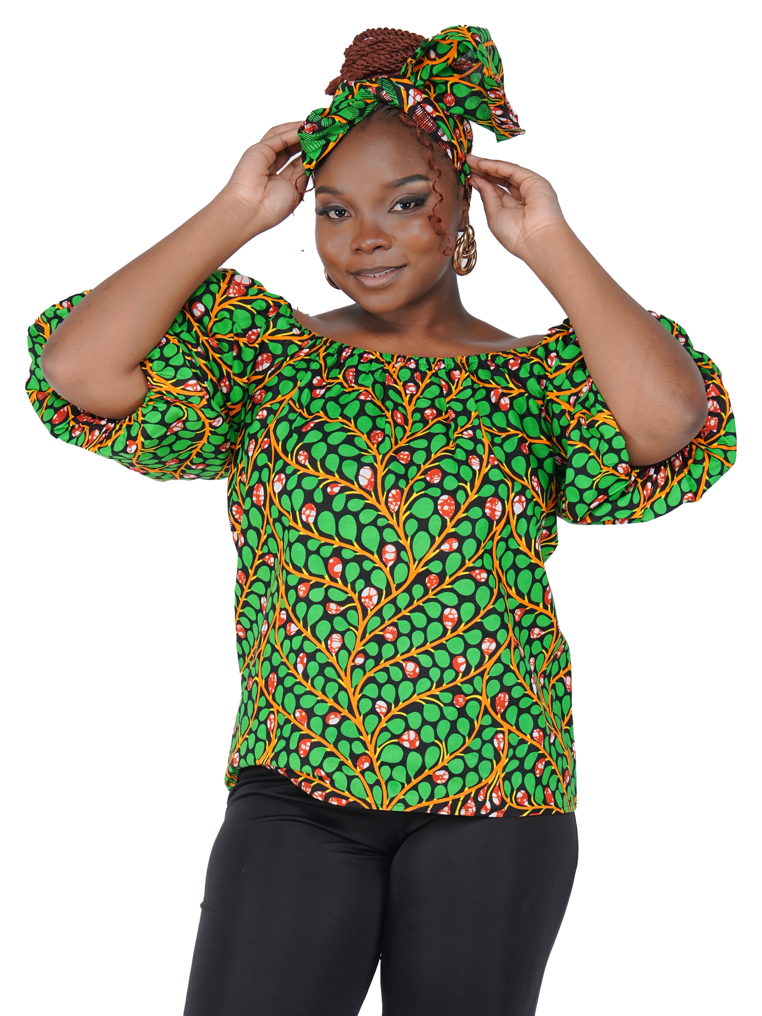 African Print Off-Shoulder Top – 100% Cotton | One Size & Plus Size