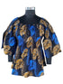 Woman wearing African smocked peplum blouse with 3/4 sleeves in Ankara print