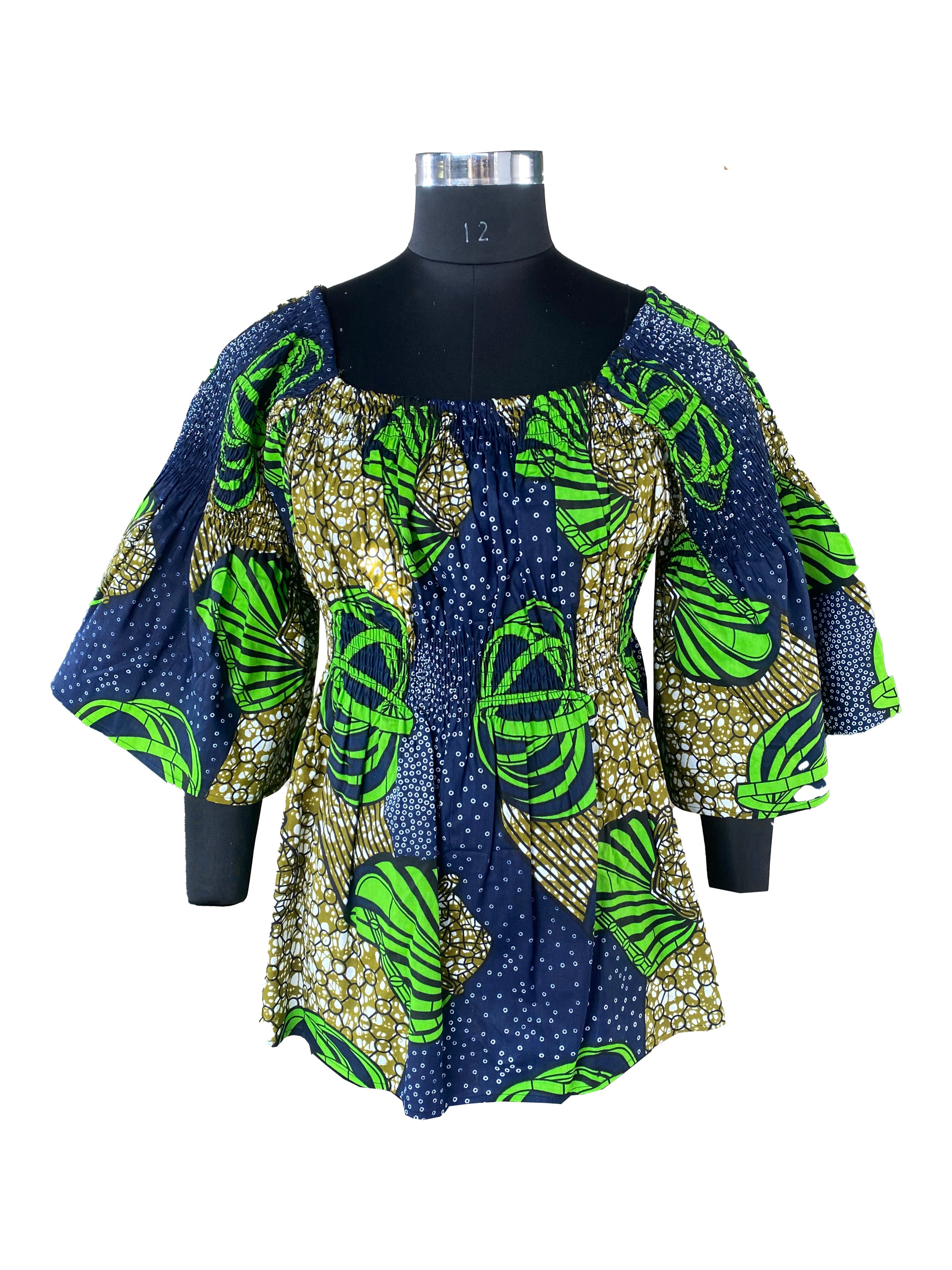 African Smocked Peplum Blouse–One Size,3/4 Sleeve,Ankara Top,Same Day Shipping