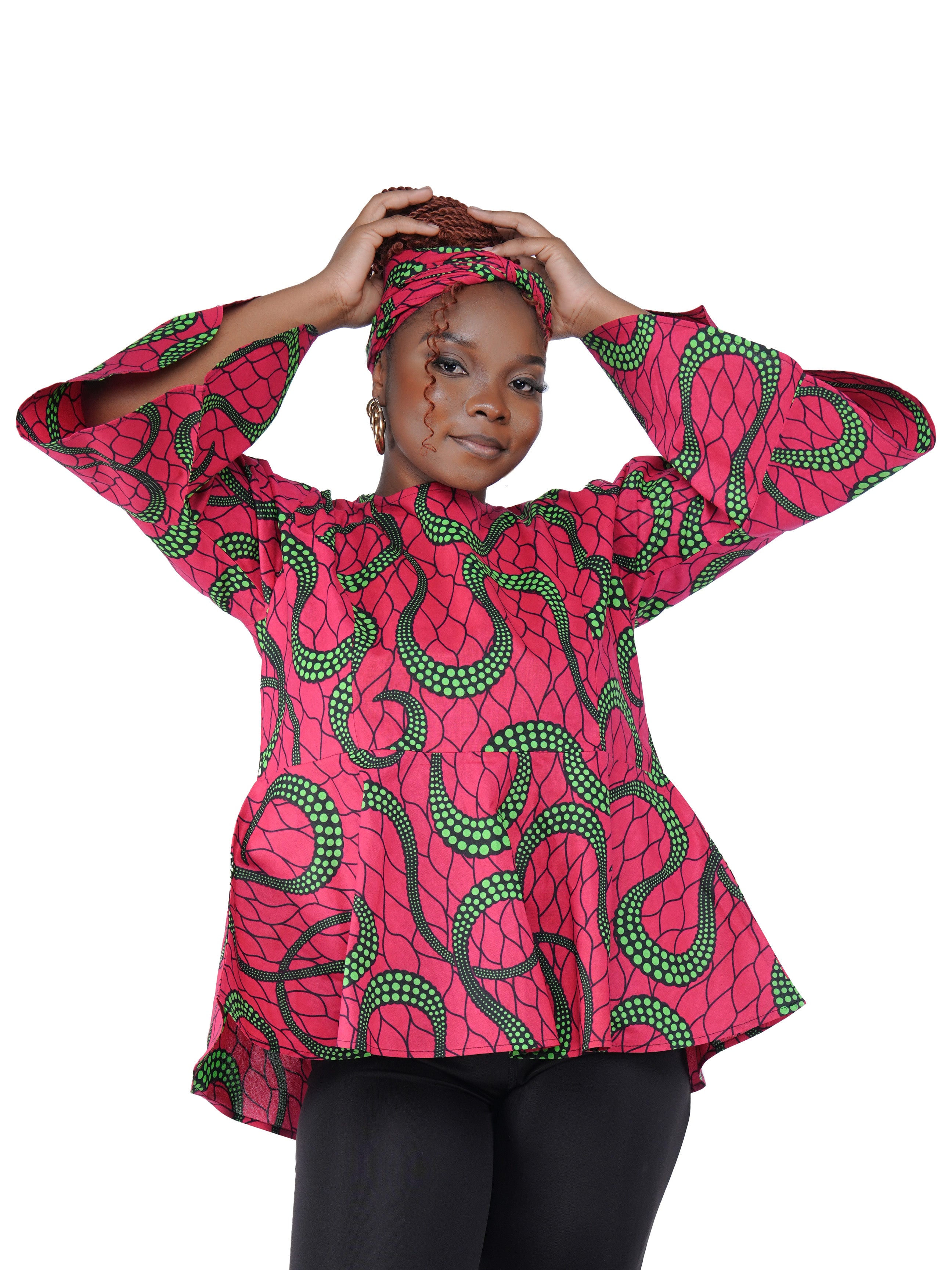 African print cotton top for women with umbrella sleeves and princess cut