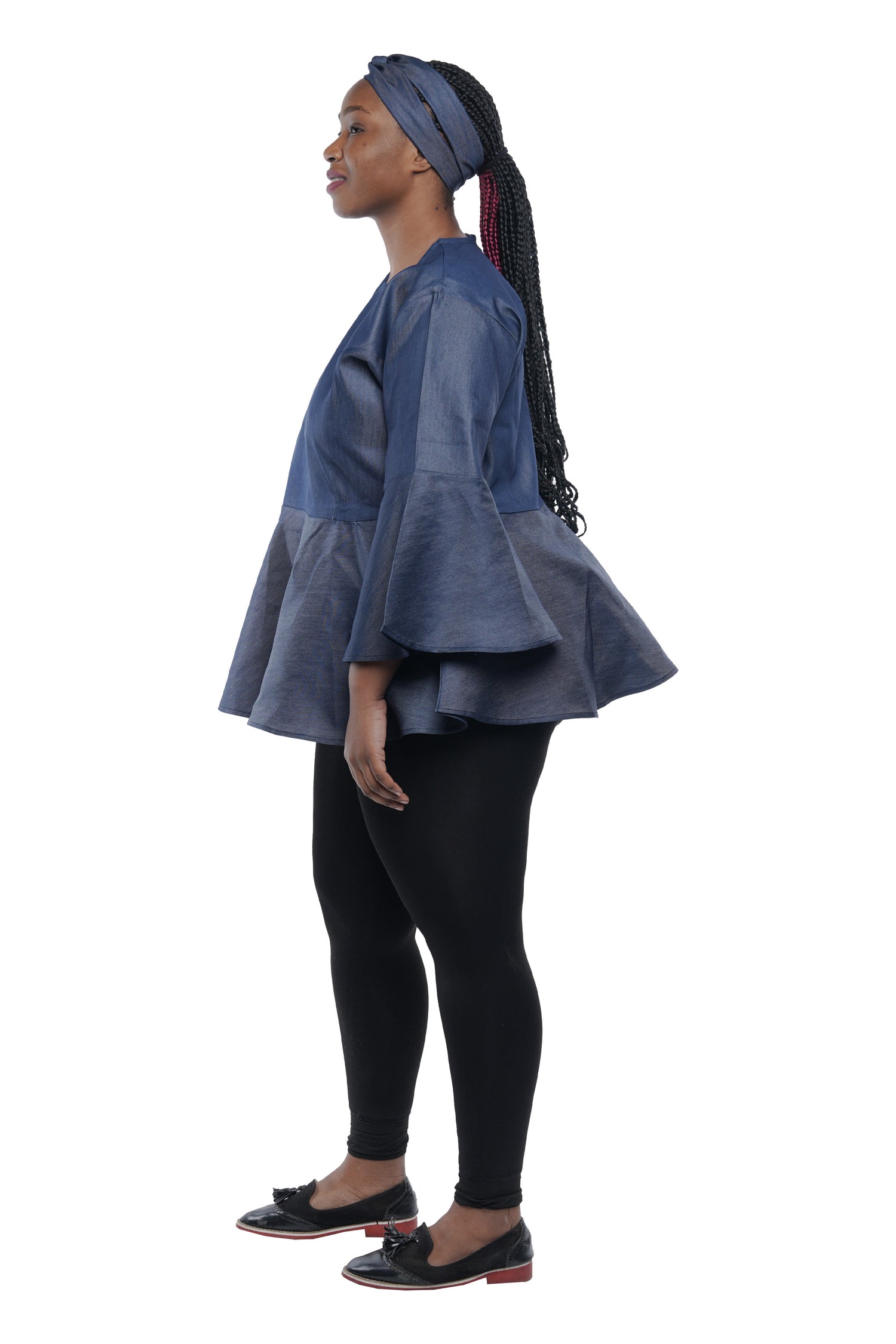 Denim Dashiki Umbrella Sleeve Blouse