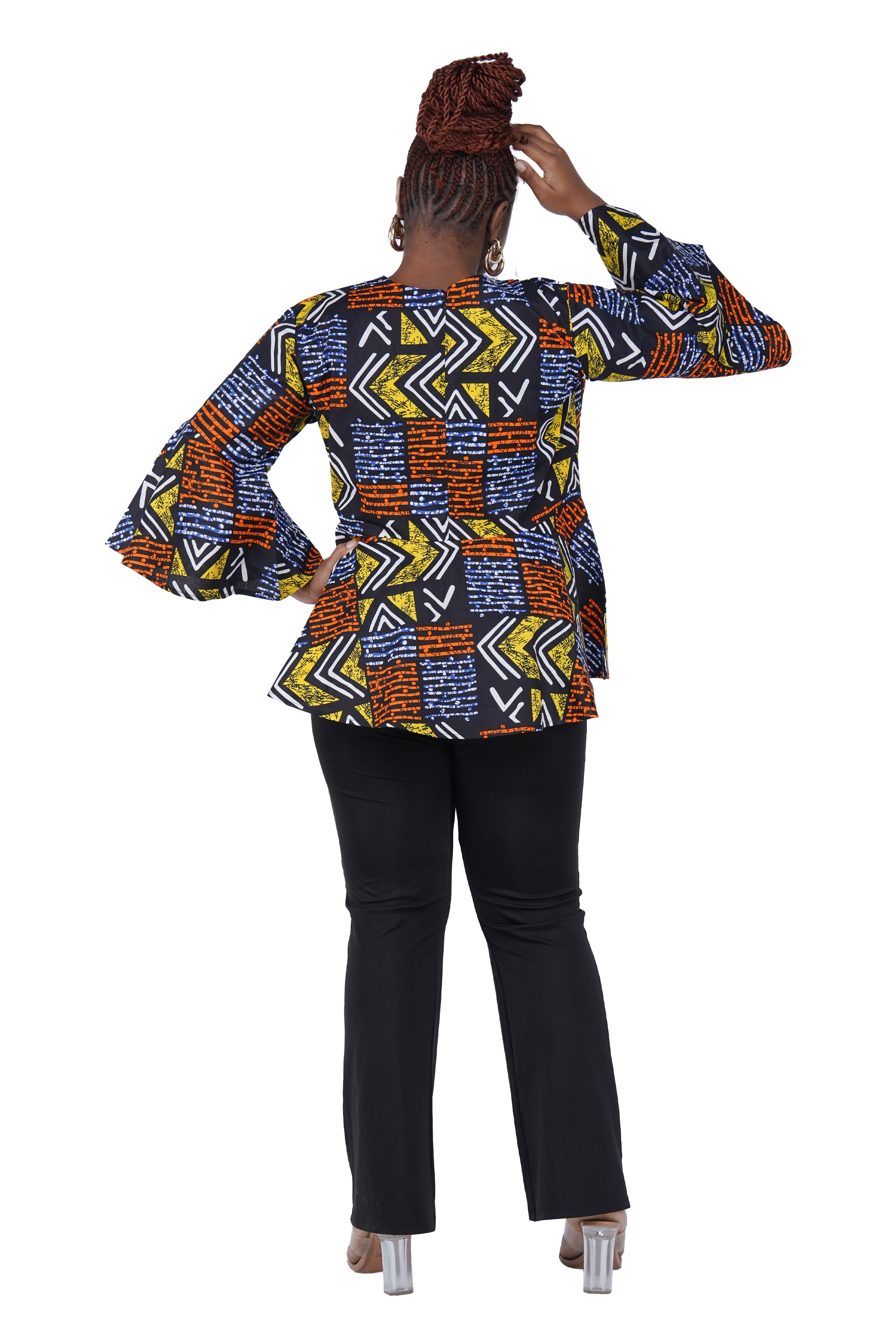 African Print Cotton Top with Umbrella Sleeves & Matching Headwrap | M to 5XL