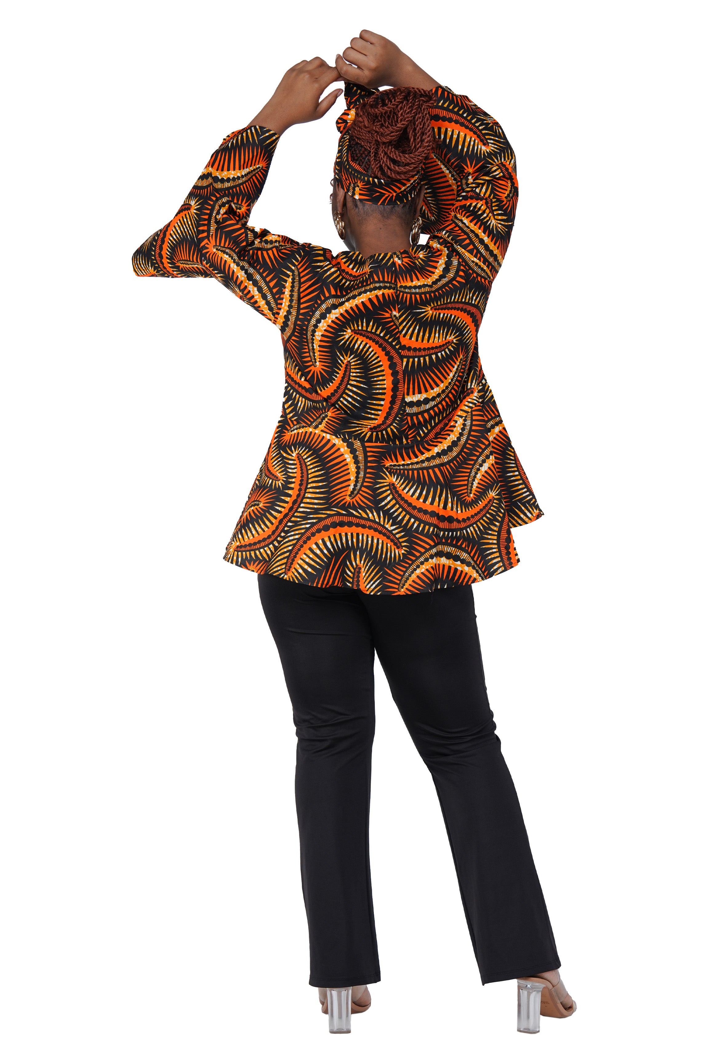 African Print Cotton Top with Umbrella Sleeves & Matching Headwrap | M to 5XL