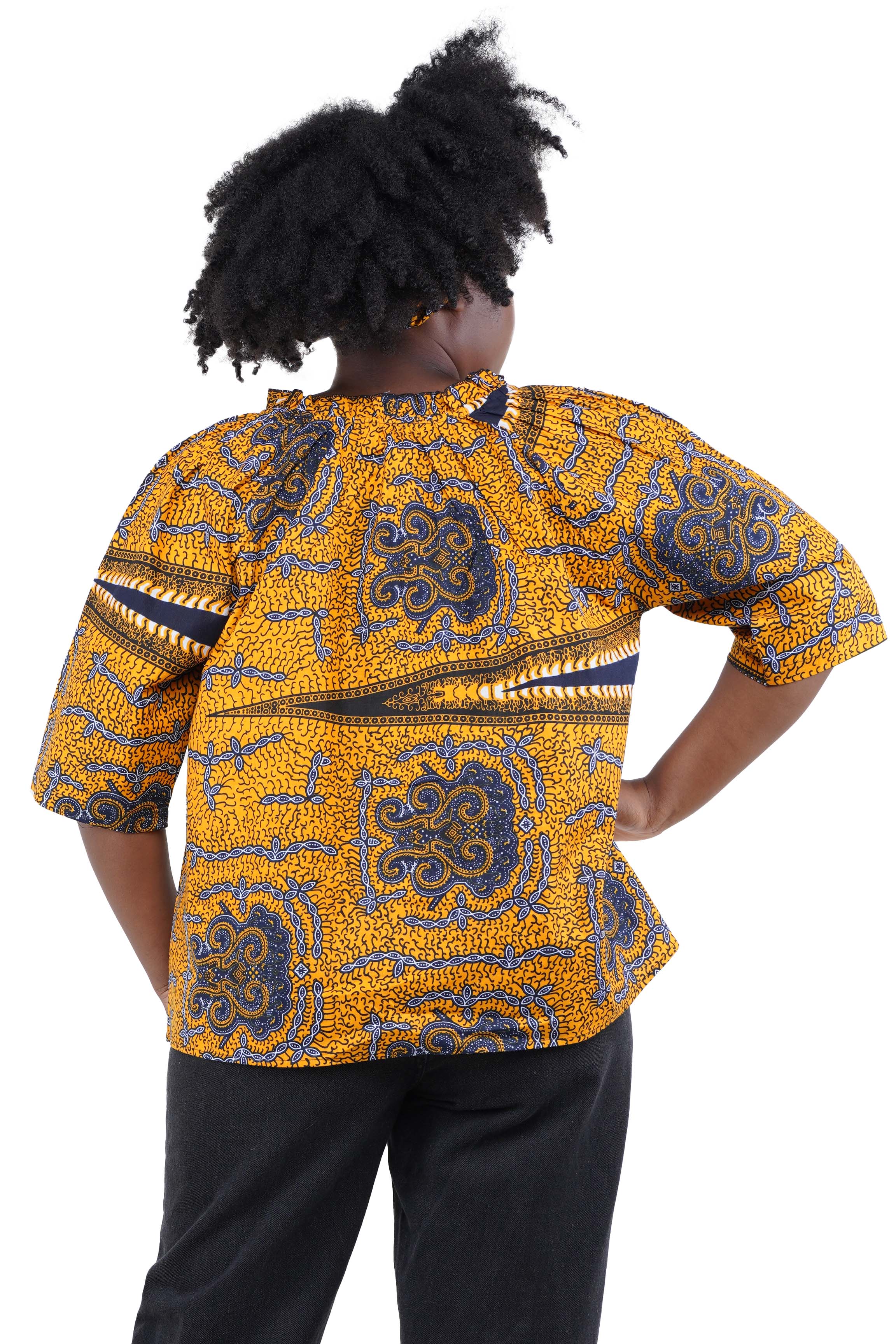 African Button Down Cotton Shirt | Frill Collar Afrocentric Top M–5XL