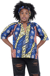 African button down shirt with frill collar front view