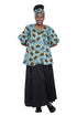 Woman wearing African print wrap top with 3/4 sleeves double layered – cotton, one size,  – Ankara inspired