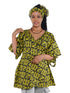 Woman wearing African print wrap top with 3/4 sleeves double layered – cotton, one size,  – Ankara inspired