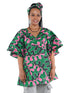Woman wearing African print wrap top with 3/4 sleeves double layered – cotton, one size,  – Ankara inspired