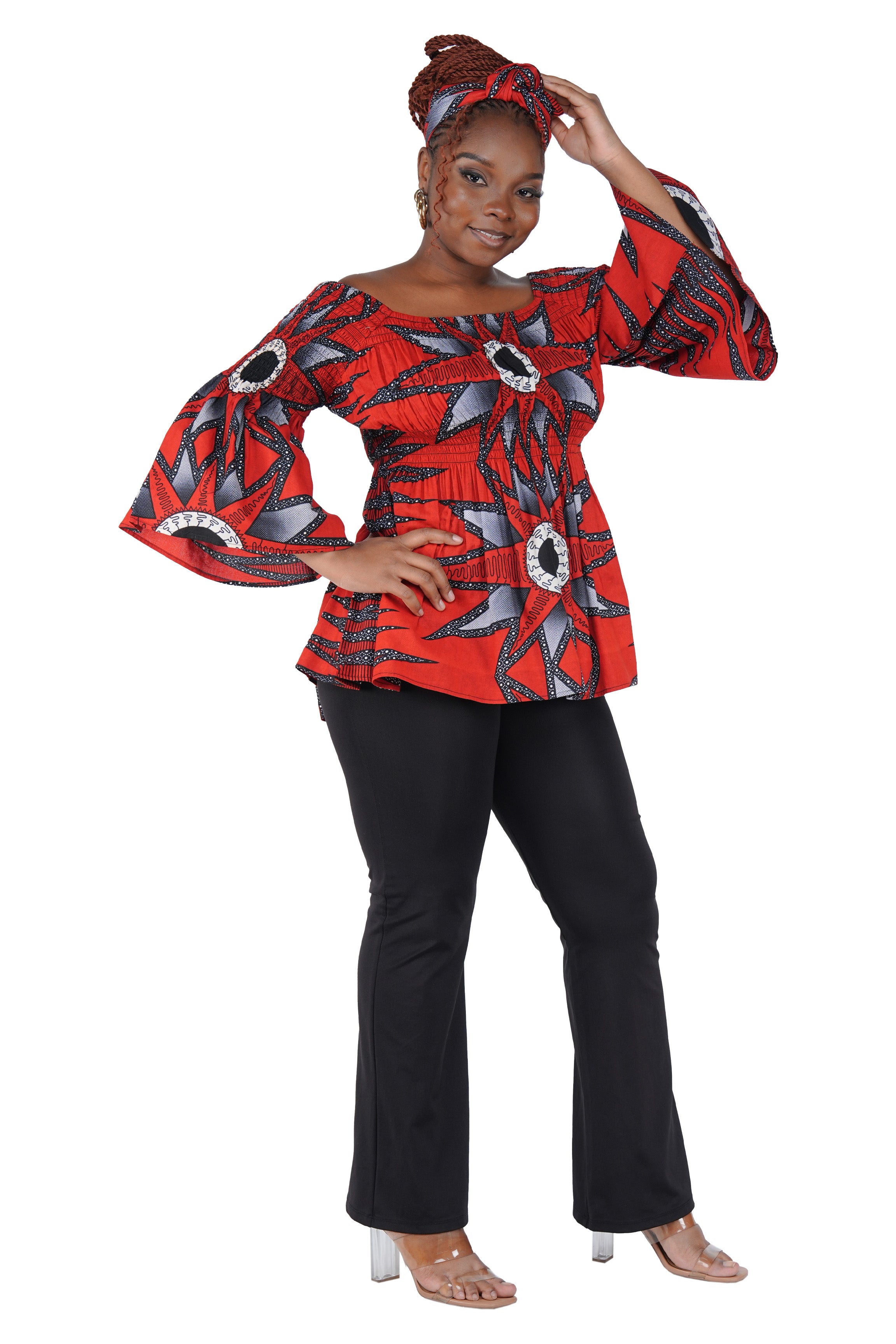 African Smocked Peplum Blouse–One Size,3/4 Sleeve,Ankara Top,Same Day Shipping