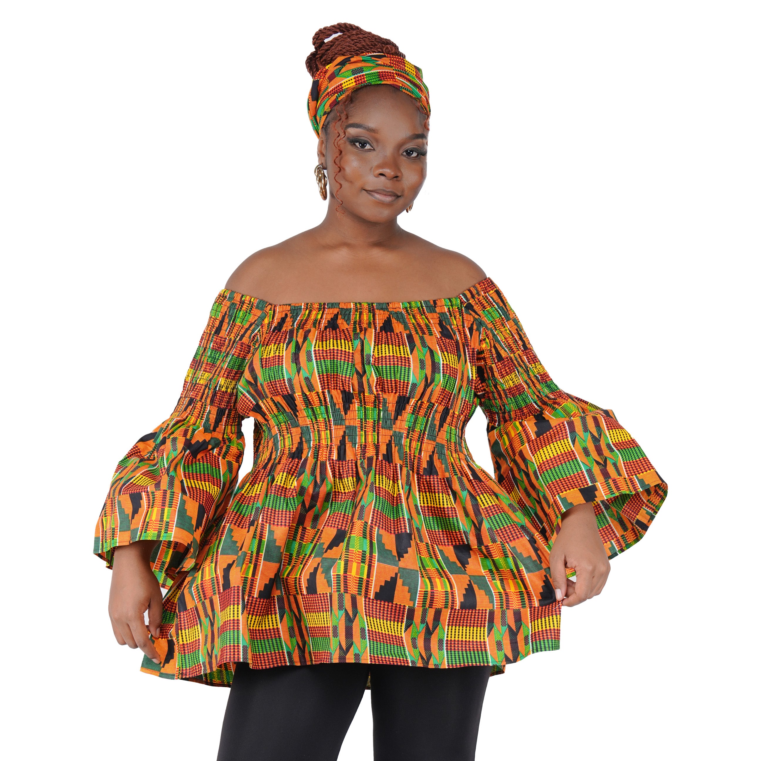 African Smocked Peplum Blouse–One Size,3/4 Sleeve,Ankara Top,Same Day Shipping
