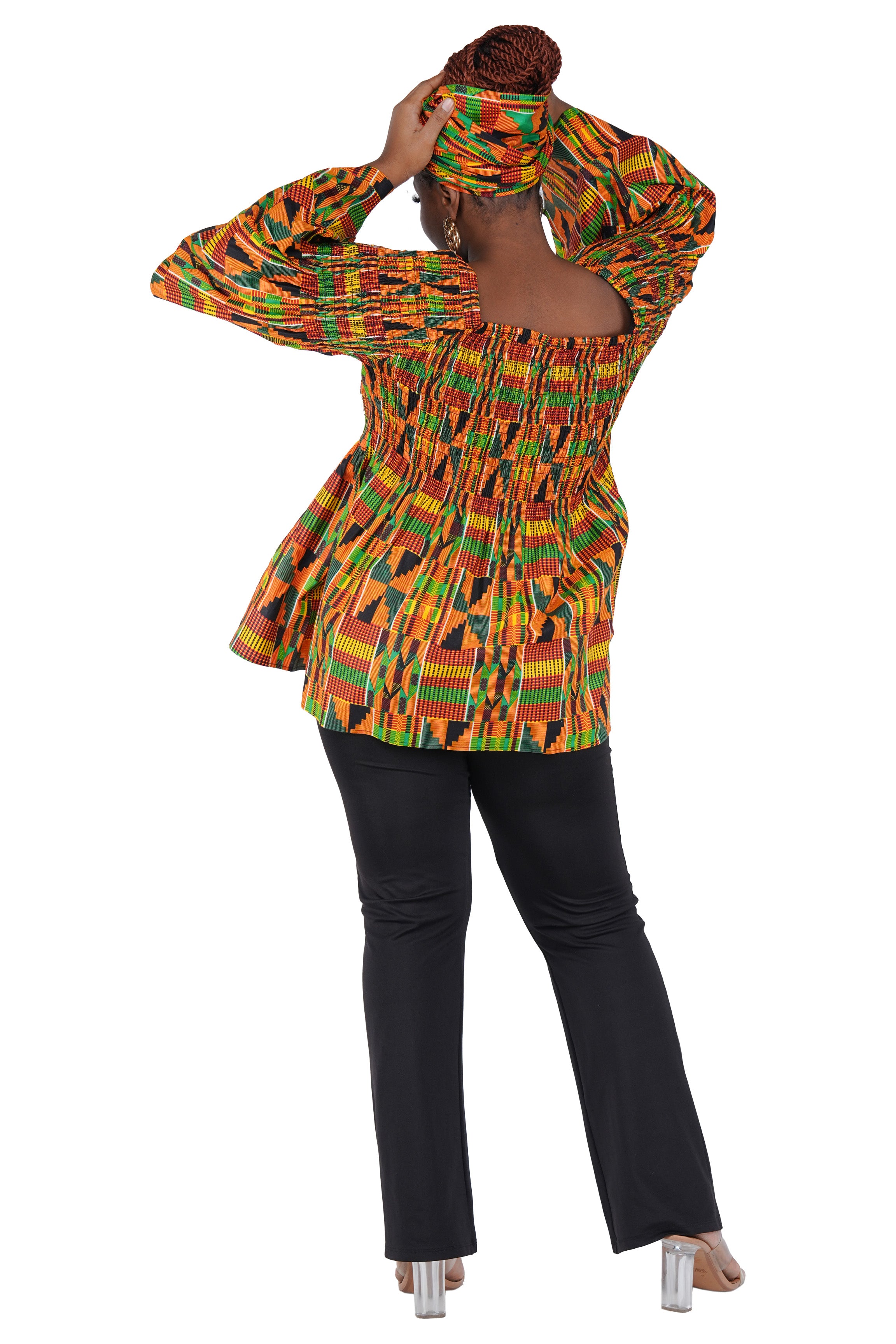 African Smocked Peplum Blouse–One Size,3/4 Sleeve,Ankara Top,Same Day Shipping