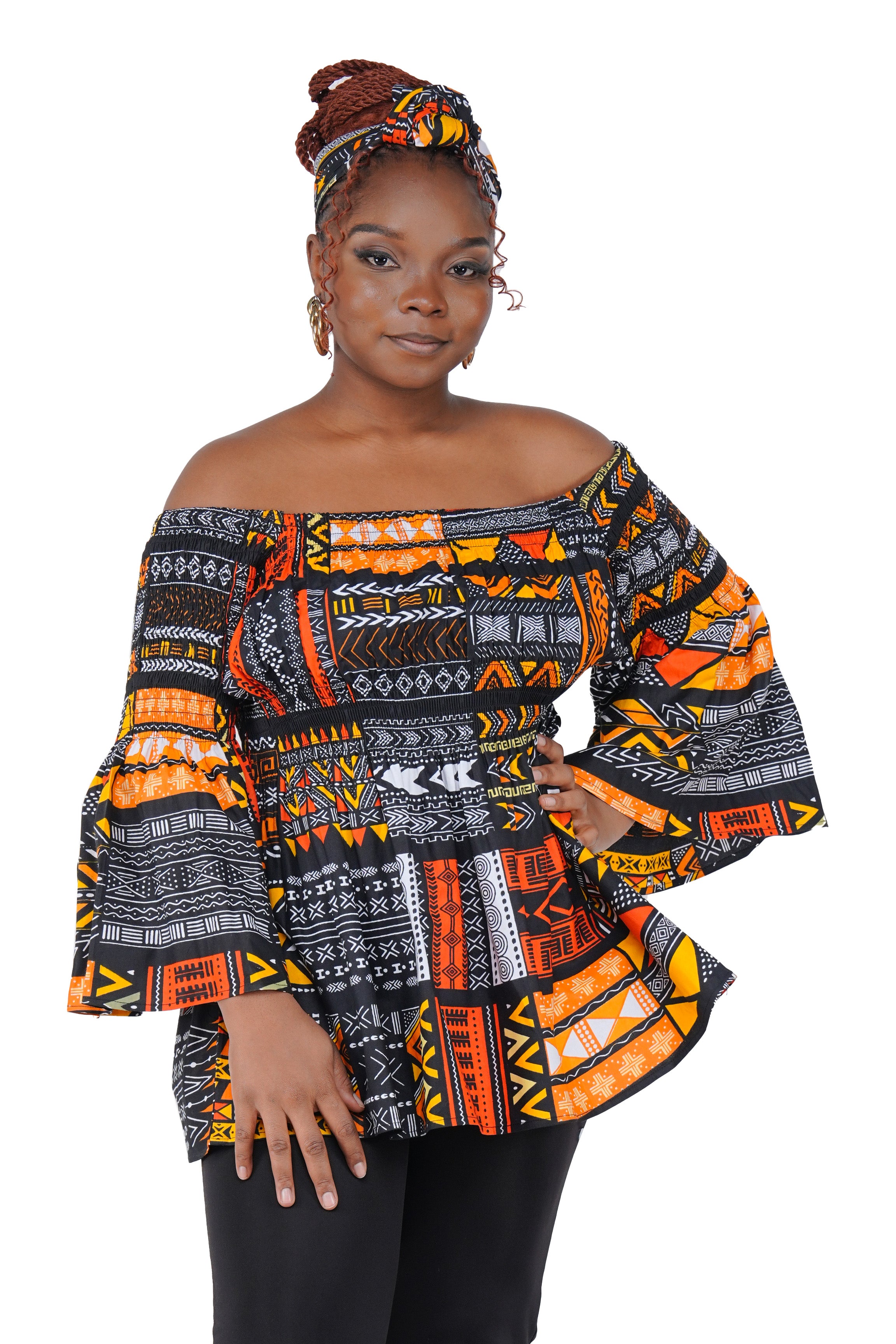 African Smocked Peplum Blouse–One Size,3/4 Sleeve,Ankara Top,Same Day Shipping