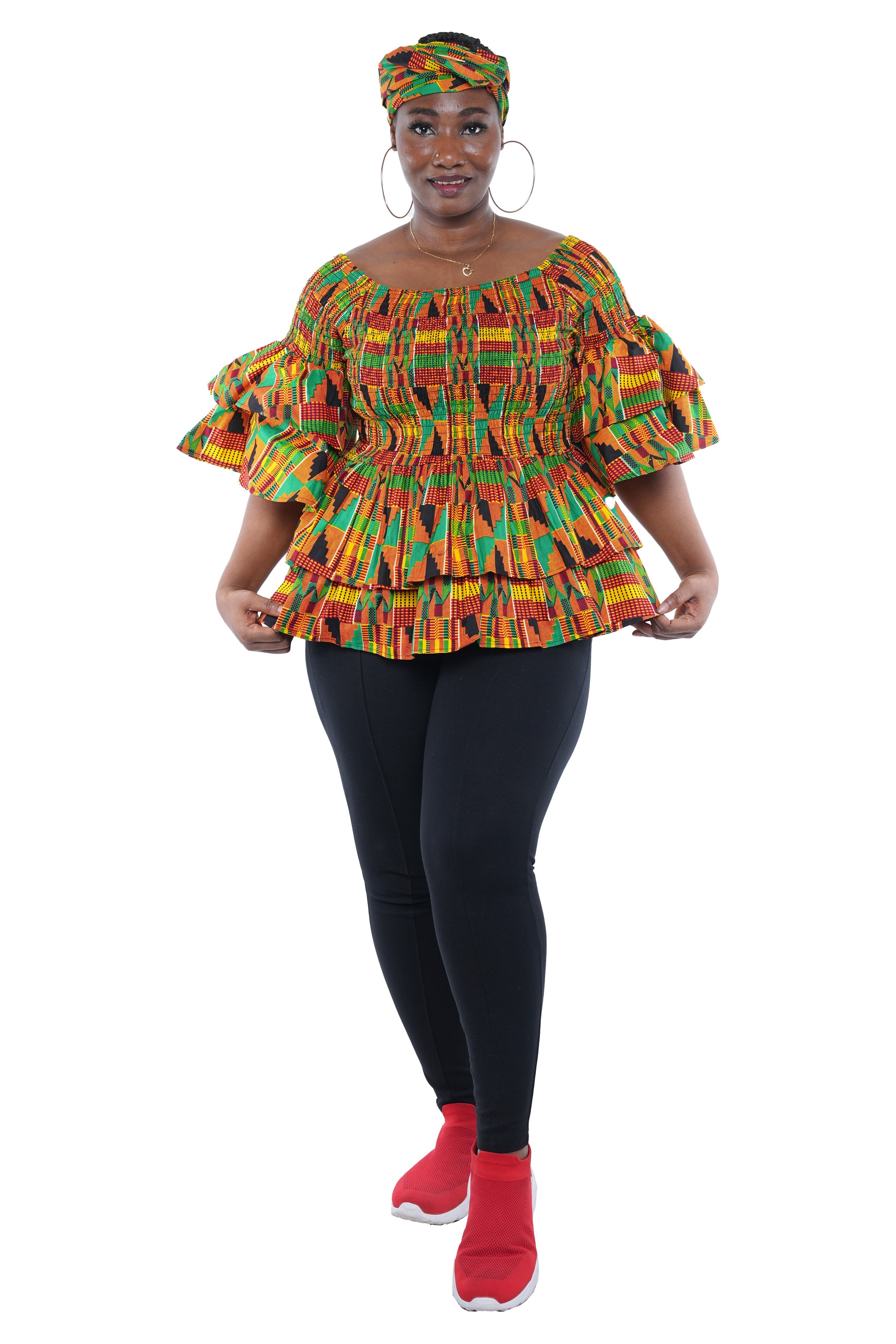African Smocked Off Shoulder Blouse, Dashiki Afrocentric Attire, 100% Cotton