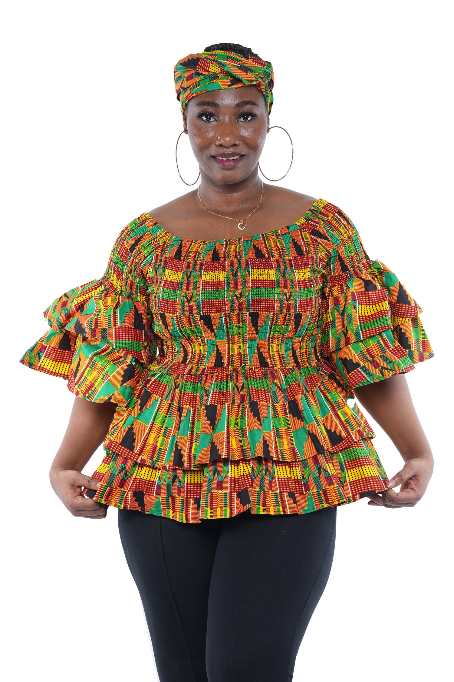African Smocked Off Shoulder Blouse, Dashiki Afrocentric Attire, 100% Cotton