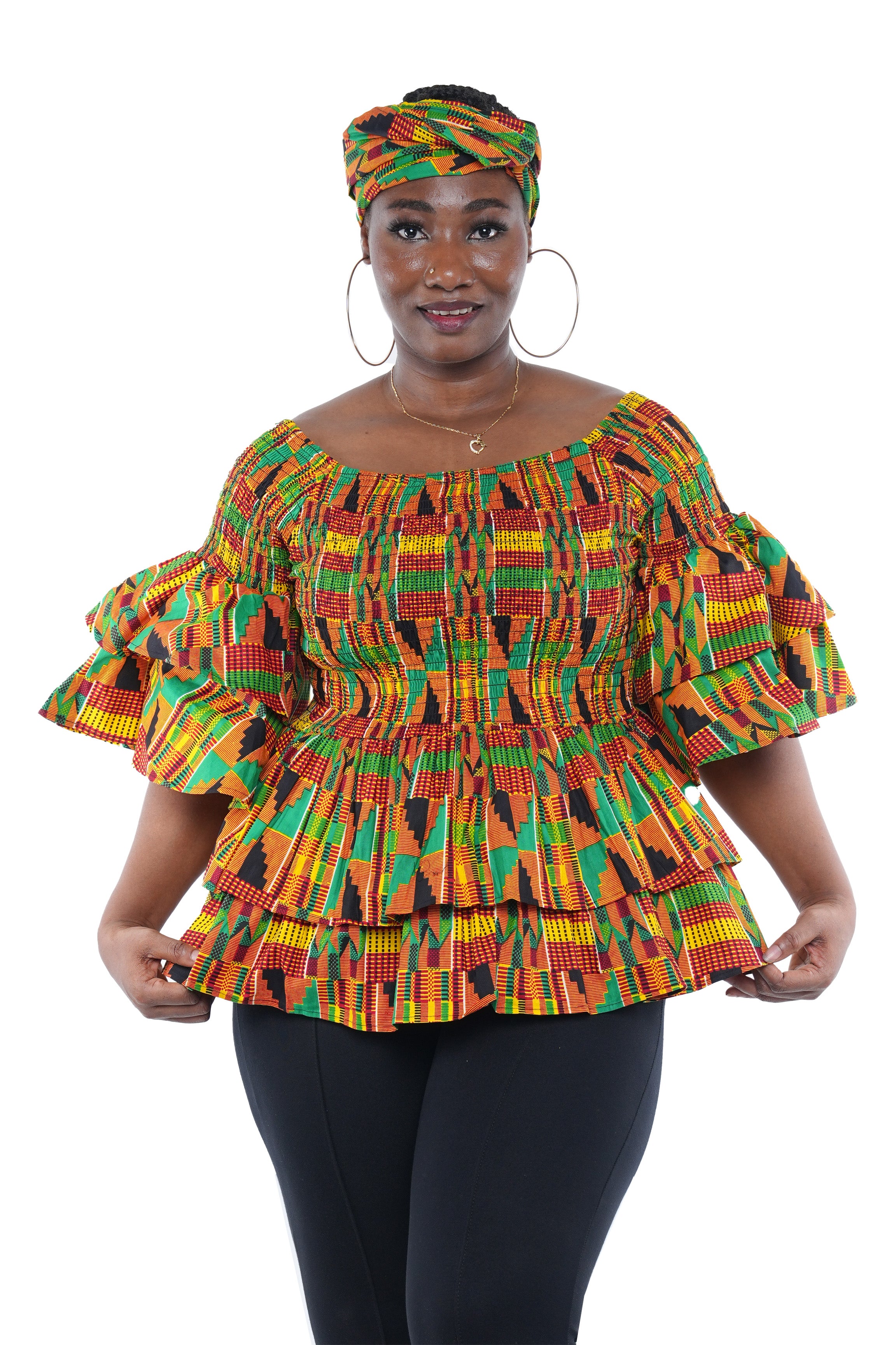 African Smocked Off Shoulder Blouse, Dashiki Afrocentric Attire, 100% Cotton