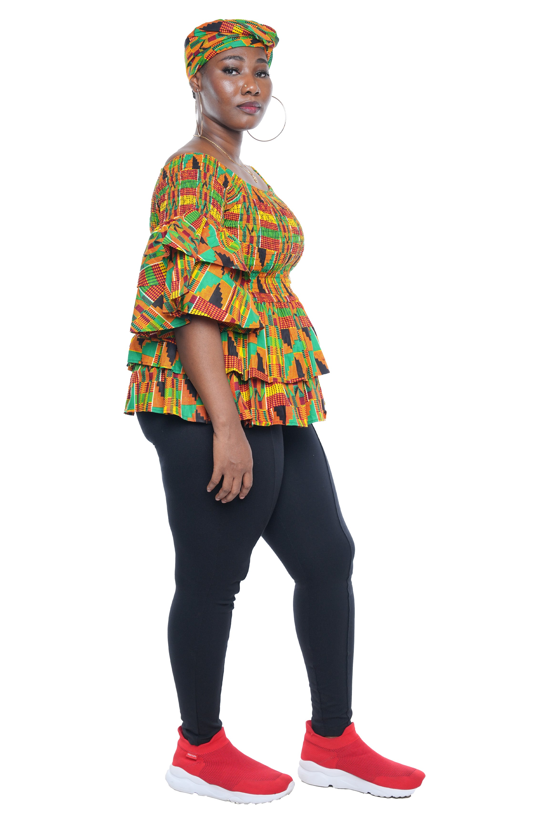 African Smocked Off Shoulder Blouse, Dashiki Afrocentric Attire, 100% Cotton