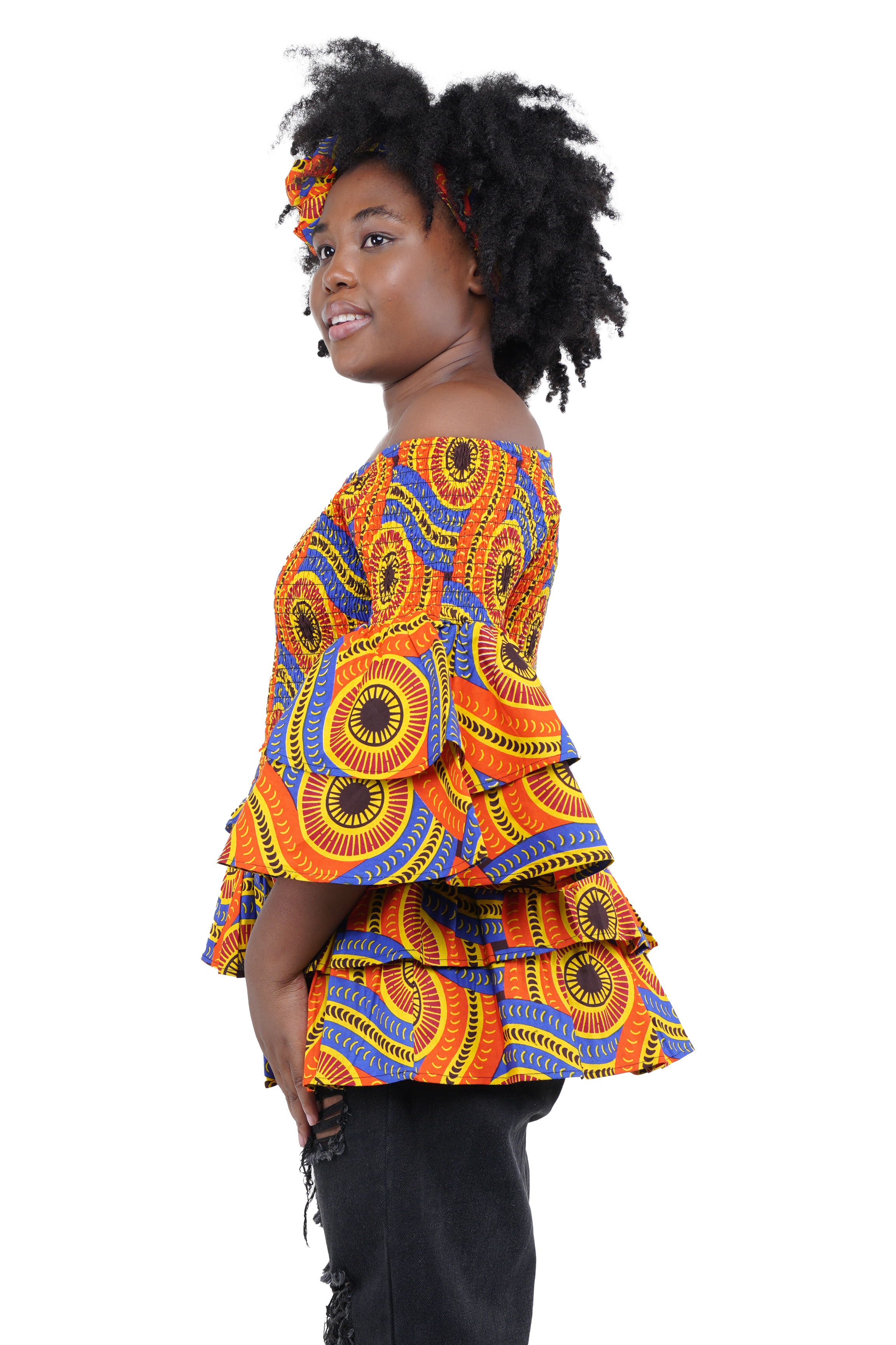 African Smocked Off Shoulder Blouse, Dashiki Afrocentric Attire, 100% Cotton