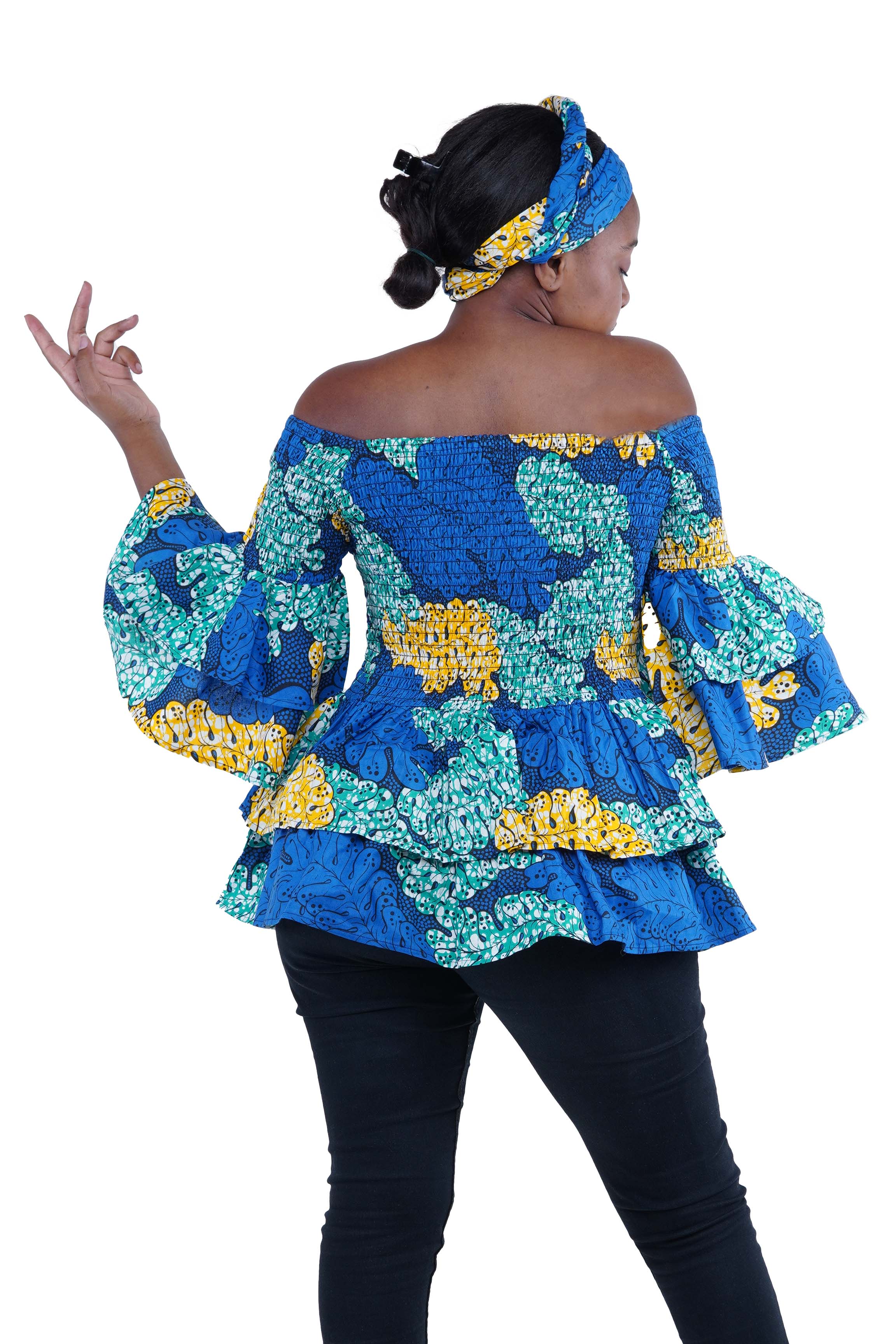 African Smocked Off Shoulder Blouse, Dashiki Afrocentric Attire, 100% Cotton