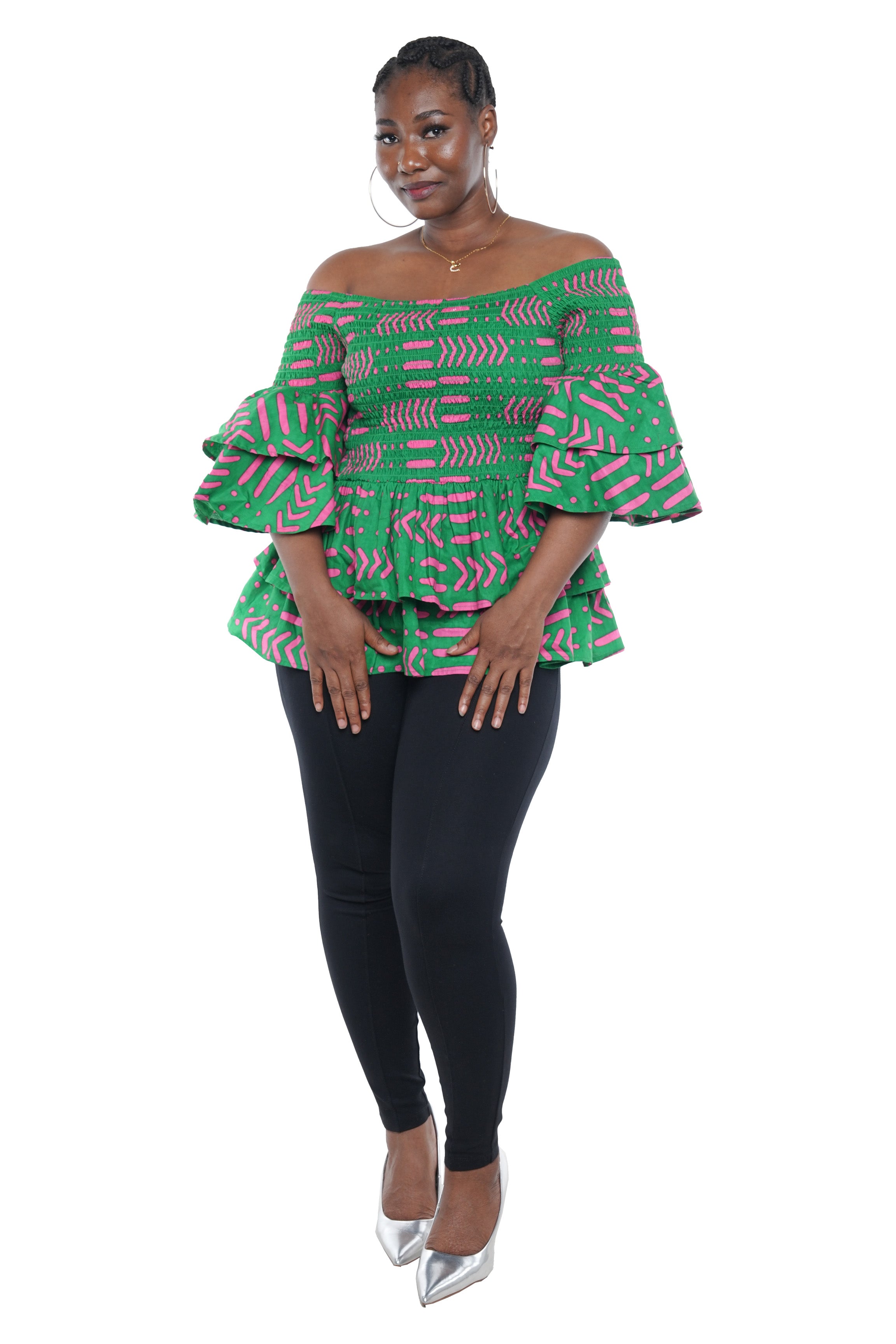 African Smocked Off Shoulder Blouse, Dashiki Afrocentric Attire, 100% Cotton