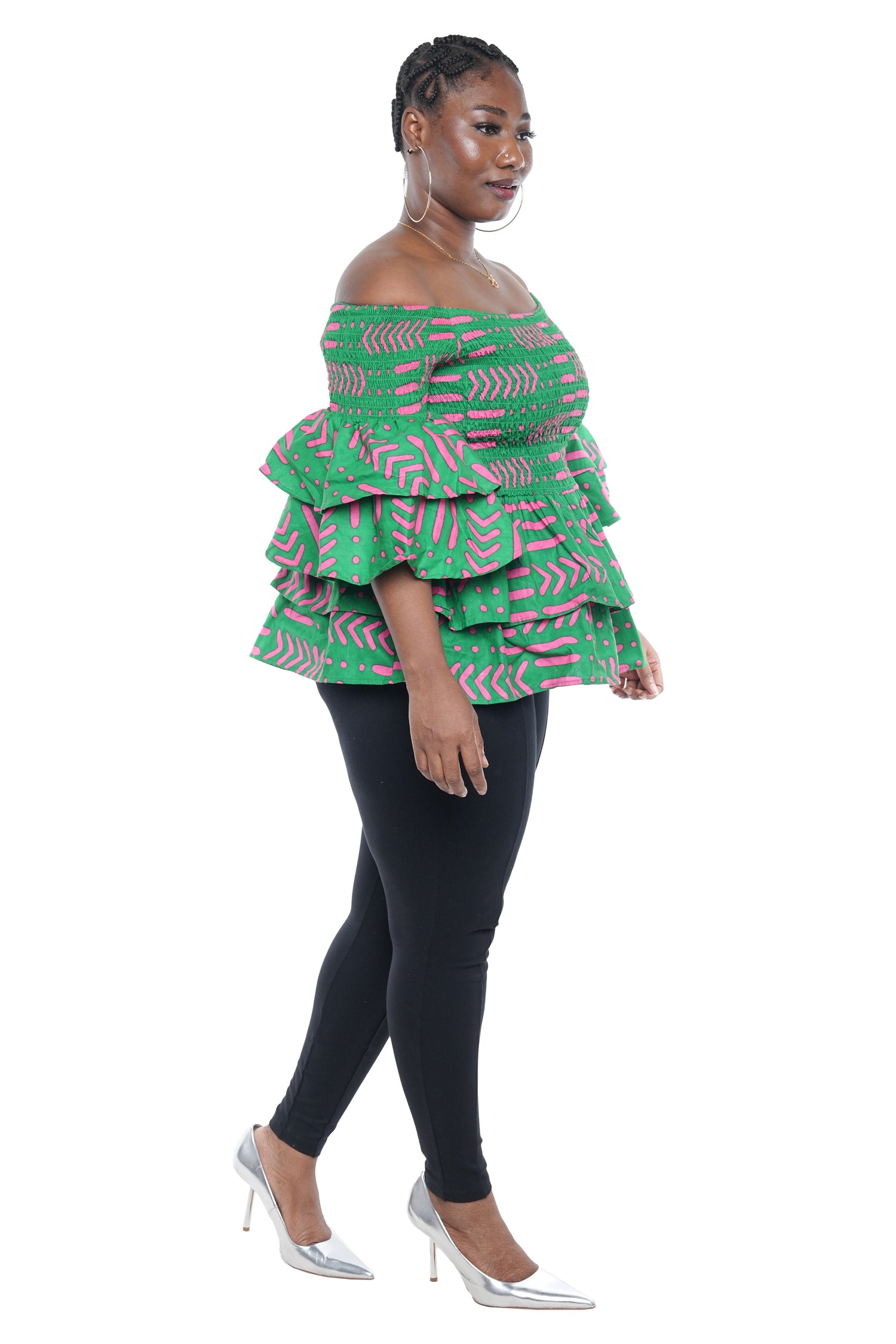 African Smocked Off Shoulder Blouse, Dashiki Afrocentric Attire, 100% Cotton