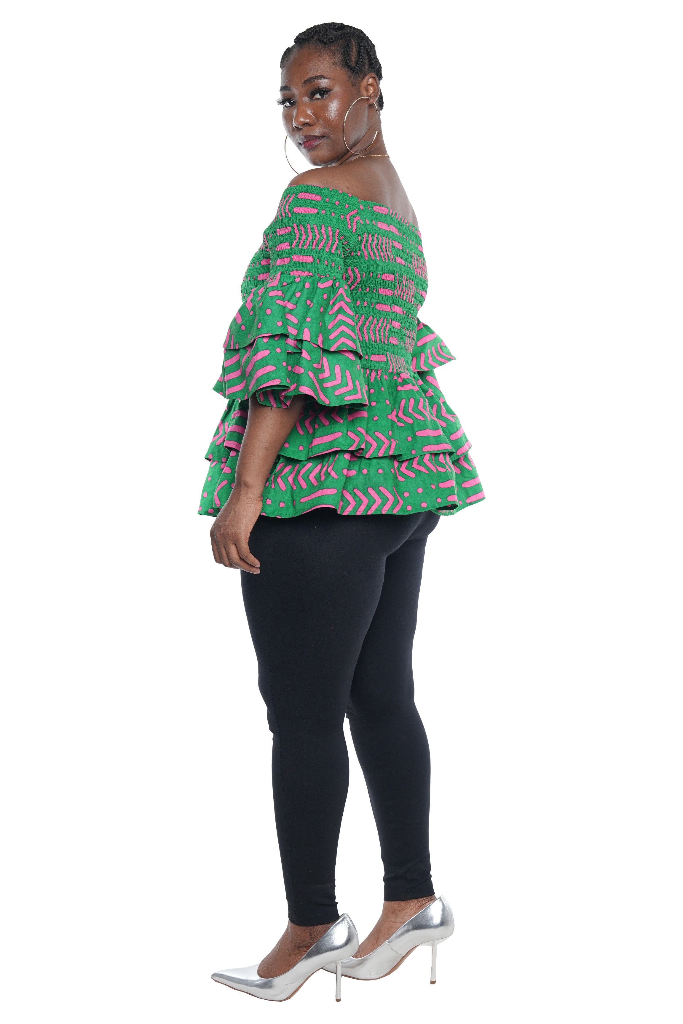 African Smocked Off Shoulder Blouse, Dashiki Afrocentric Attire, 100% Cotton