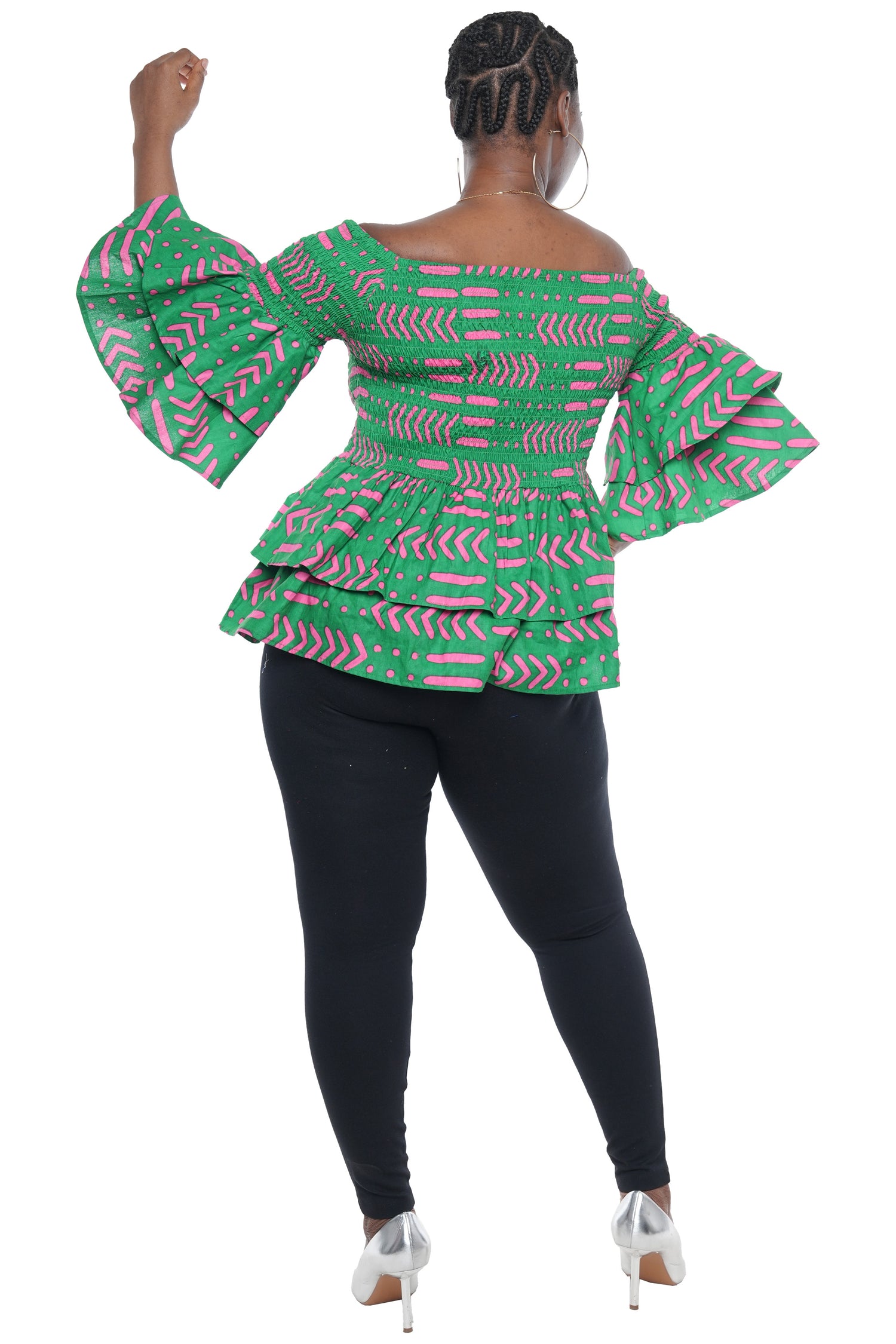 African Smocked Off Shoulder Blouse, Dashiki Afrocentric Attire, 100% Cotton