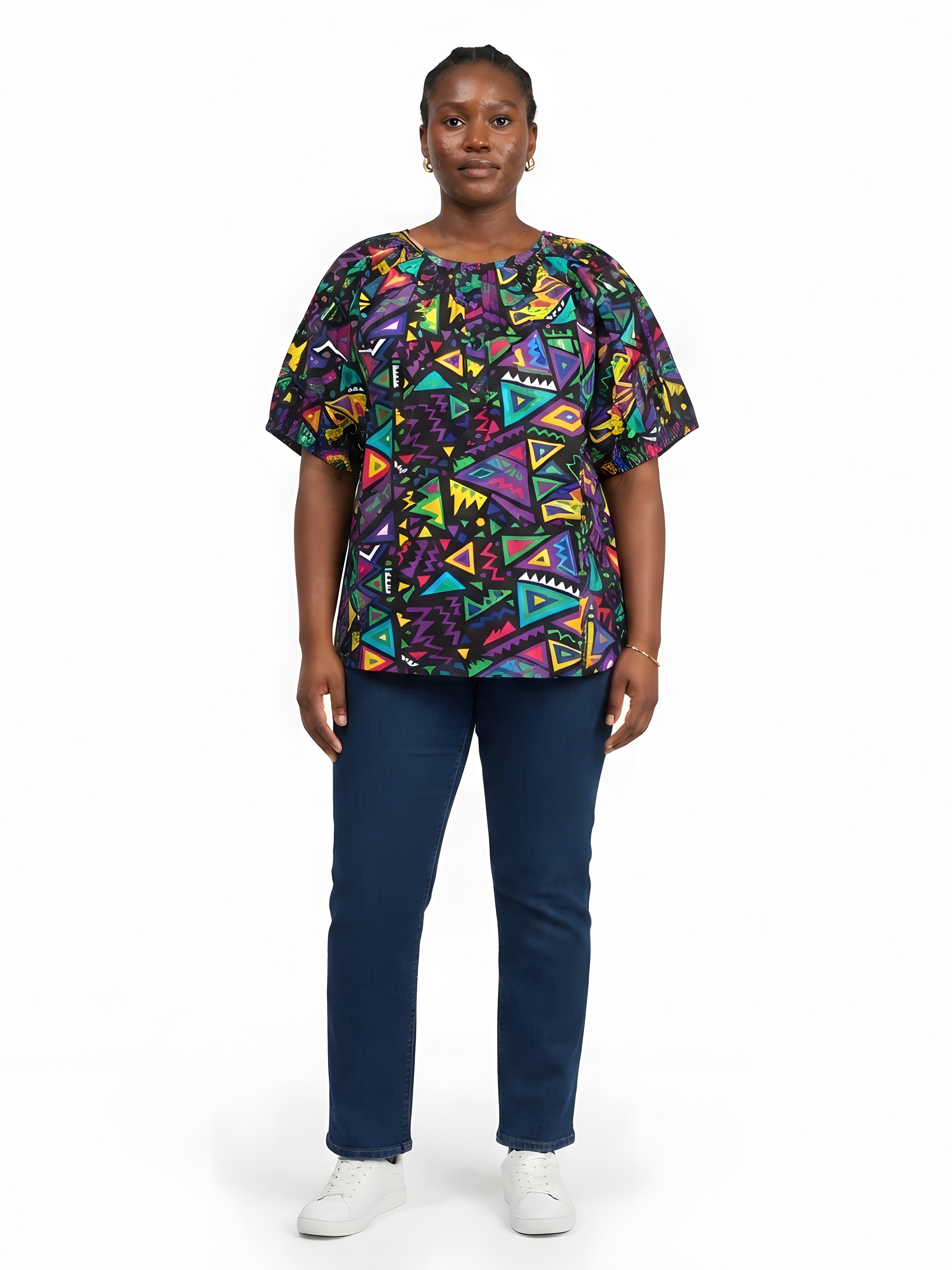 Women’s Button-Front Short Sleeve Top – One Size & Plus Size