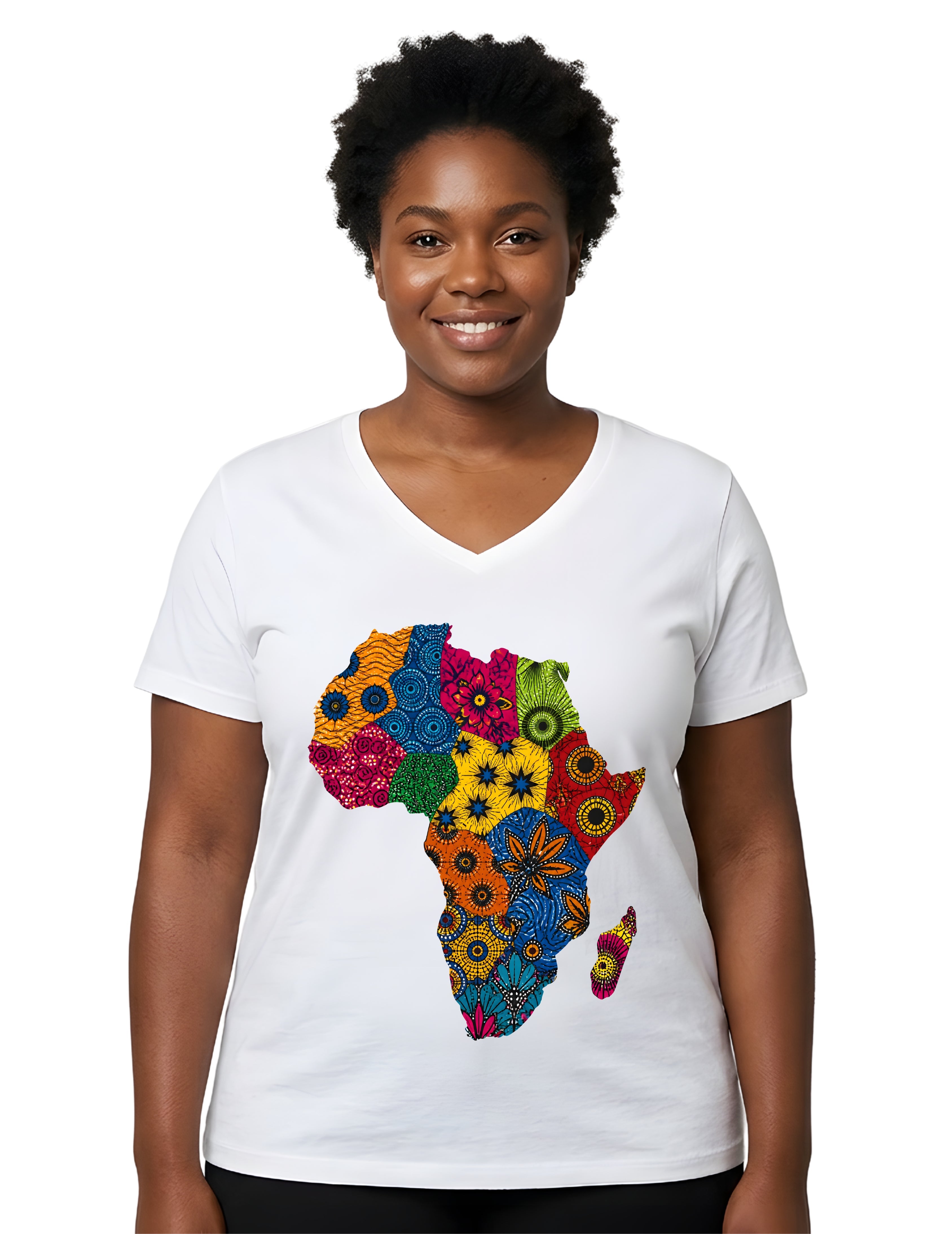 Africa Map Graphic V-Neck T-Shirt for Women