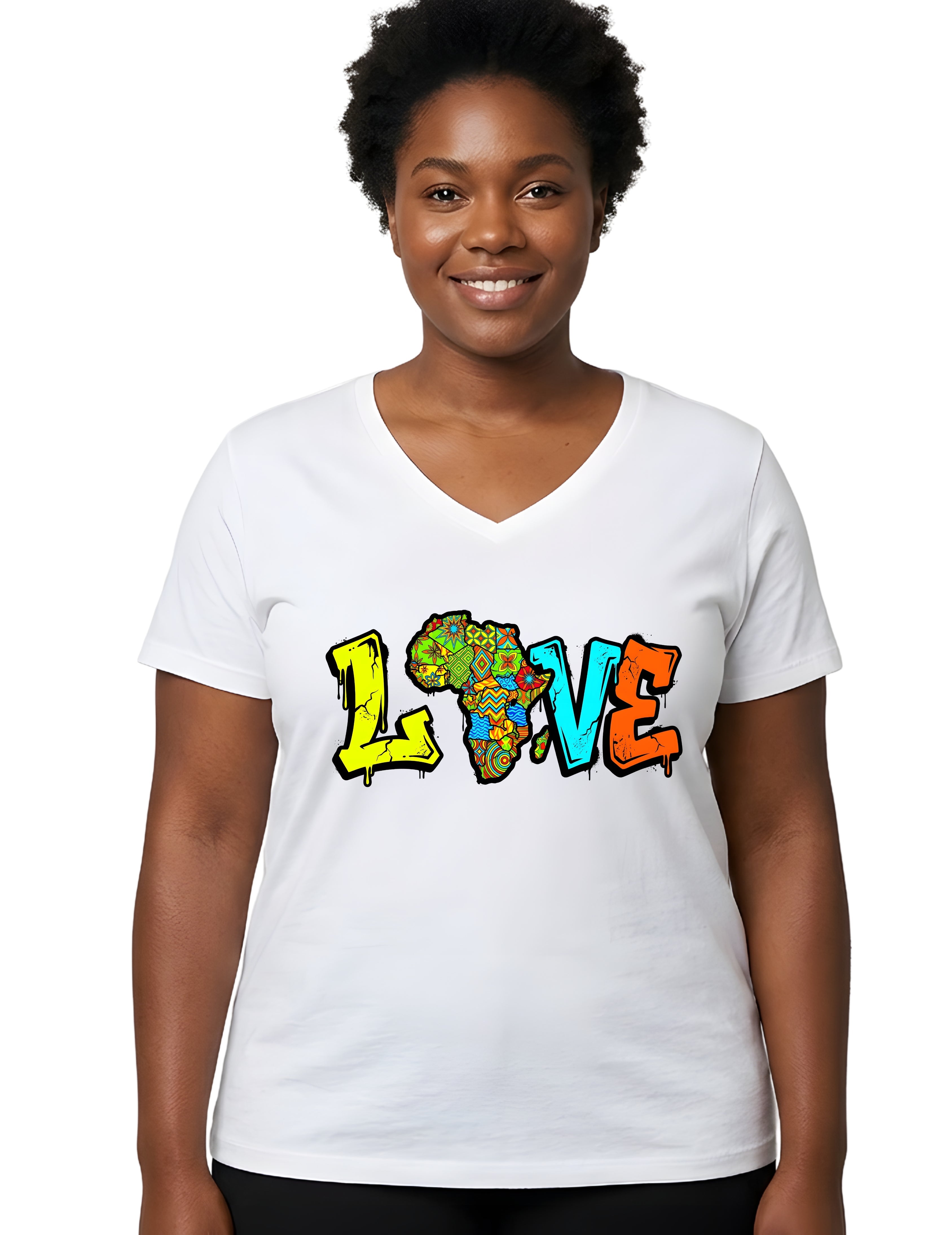 African Map Love Graphic V-Neck T-Shirt for Women