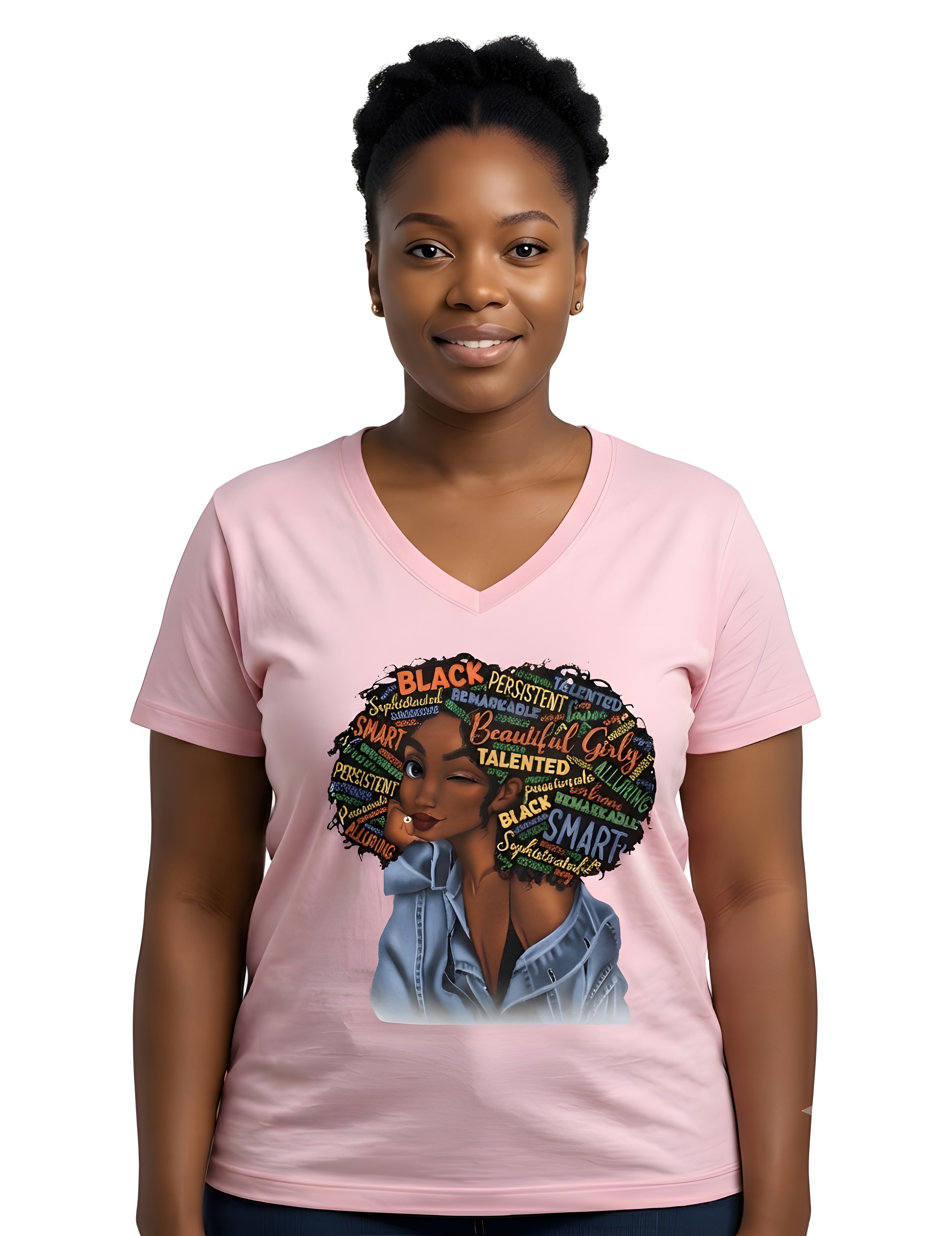 Beautiful Black Girl Graphic V-Neck T-Shirt for Women