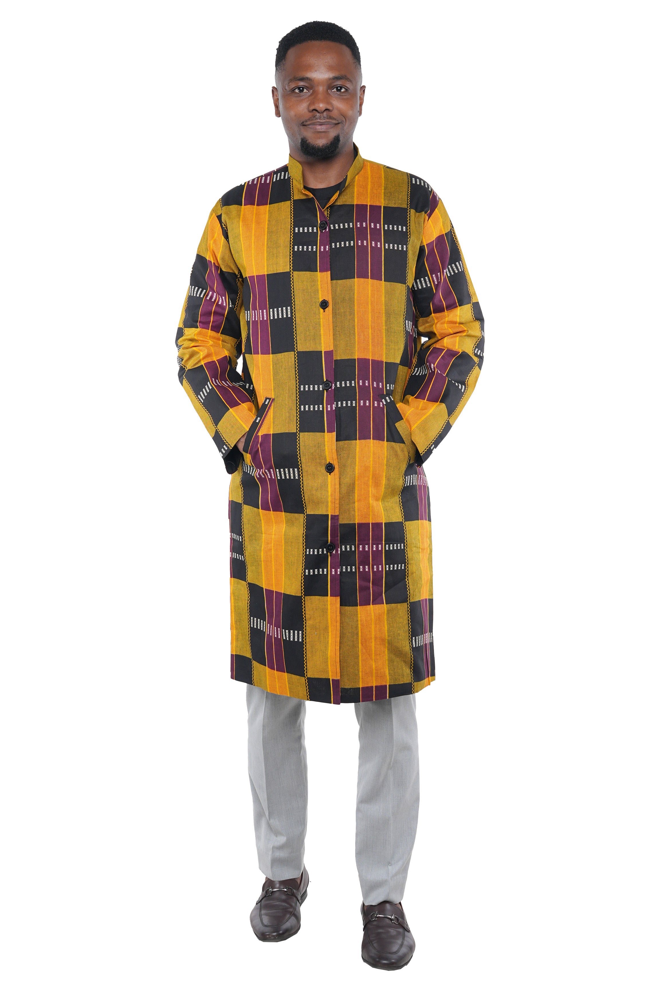 African Kente print trench coat for men 100% cotton lined