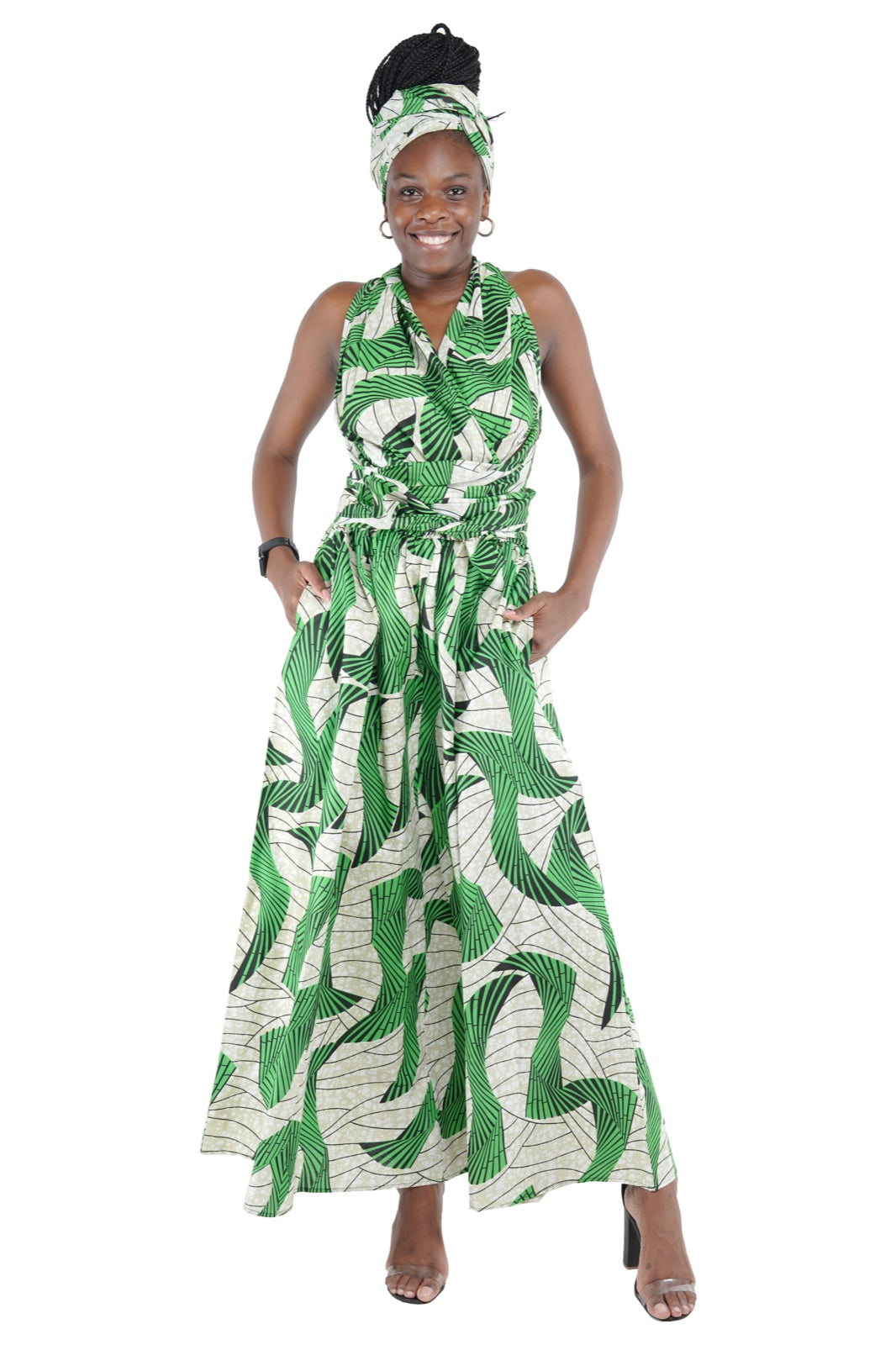 African print long infinity dress with head wrap