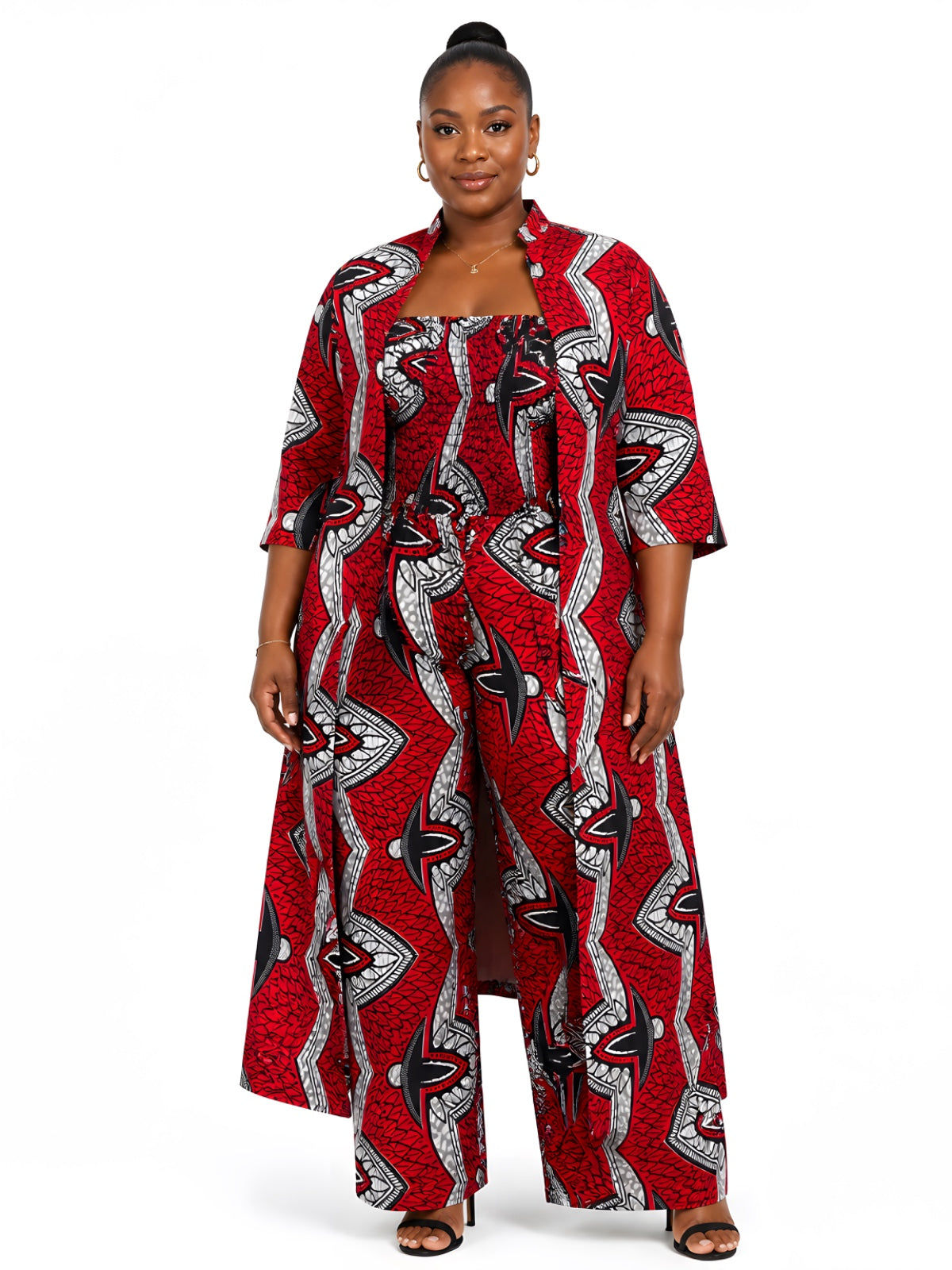 African Smocked Wide Leg Jumpsuit with Matching Kimono | One Size